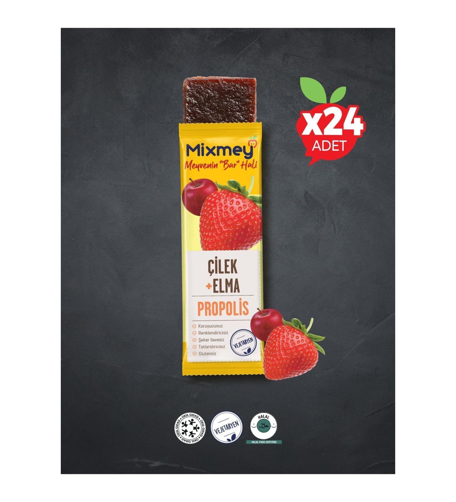 Mixmey Bee Strawberry and Propolis Fruit Bar | Immune Supporting Natural Bar - 25gr X 24 Pieces - Buy Online on GoSupps.com