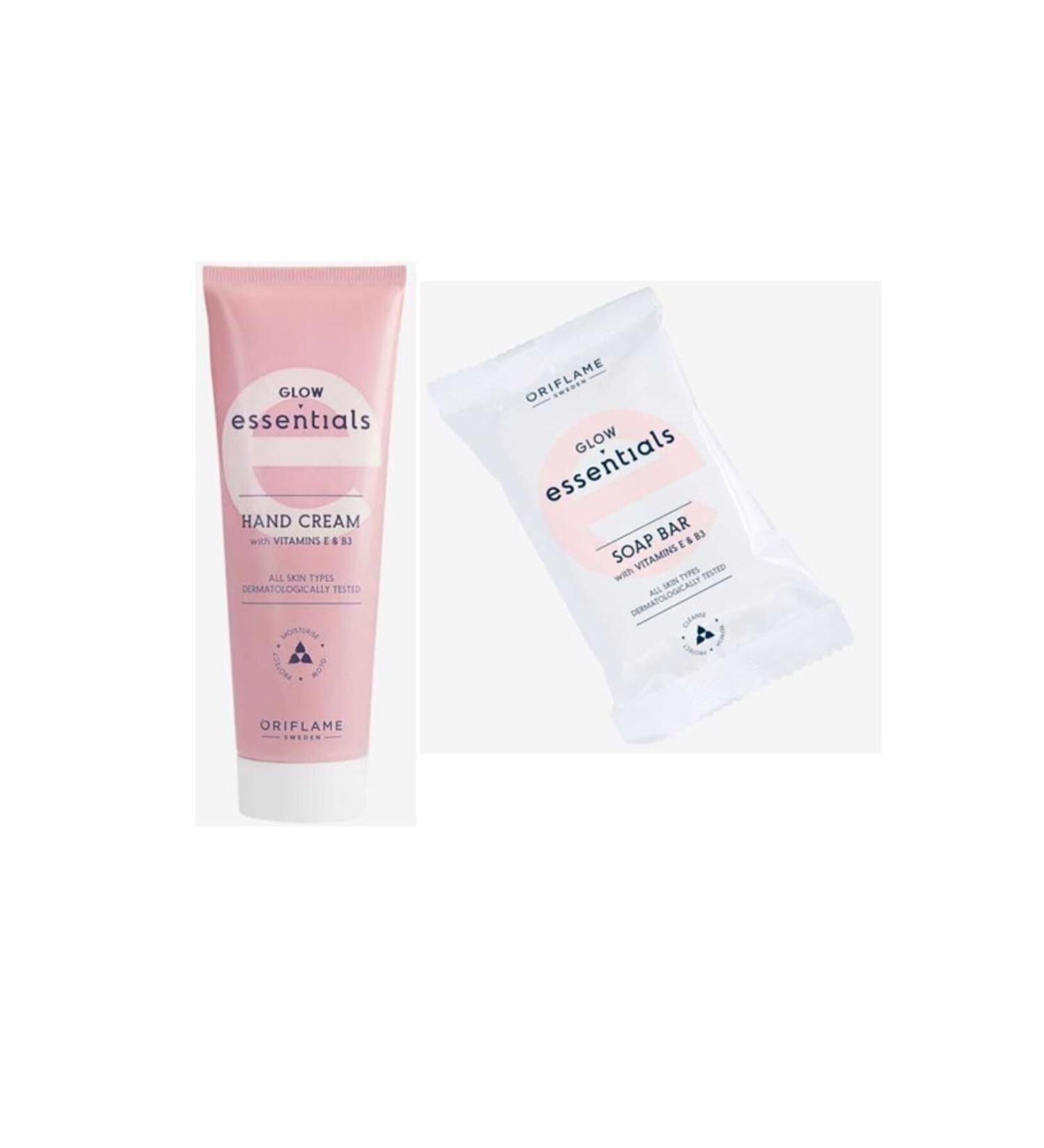 Oriflame Glow Essentials E & B3 Vitamin Hand Cream and Paraban-Free E & B3 Vitamin Soap - Buy Online on GoSupps.com
