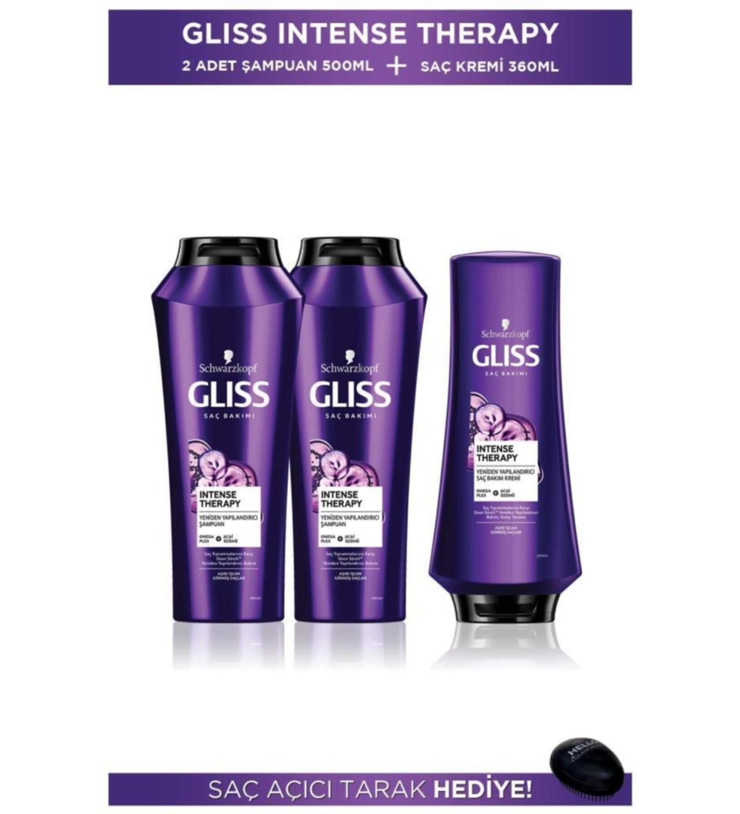 Gliss Intense Therapy Shampoo 500 Ml X 2 Pieces + Hair Conditioner 360 Ml + Hair Opening Comb