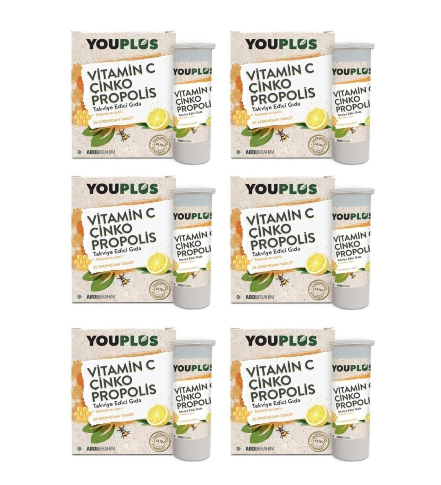 Youplus 6 Vitamin C Zinc Propolis 20 Effervescent Tablets