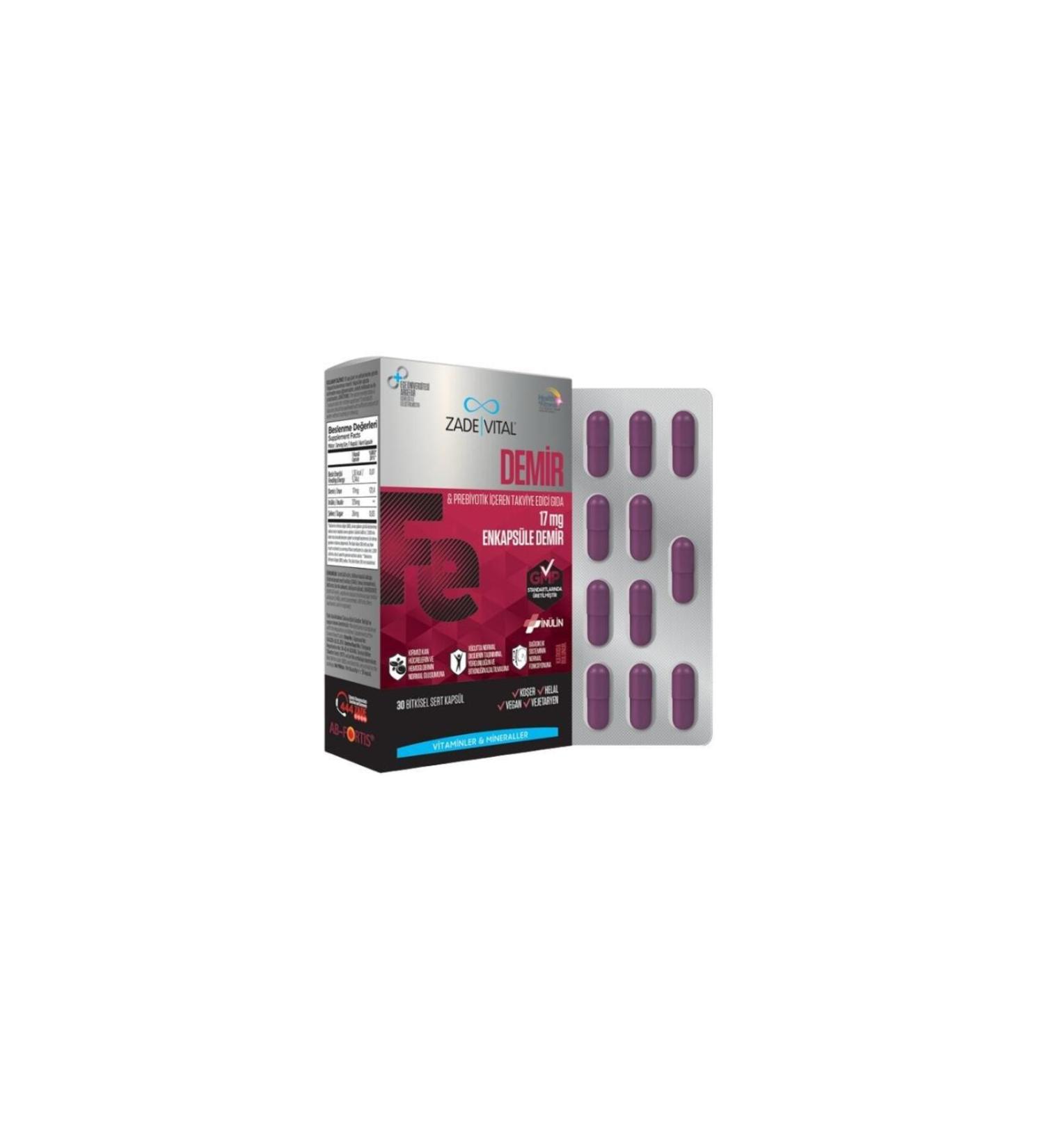 Zade Vital Fe Prebiotic and Iron Containing Supplementary Food 30 Herbal Hard Capsules