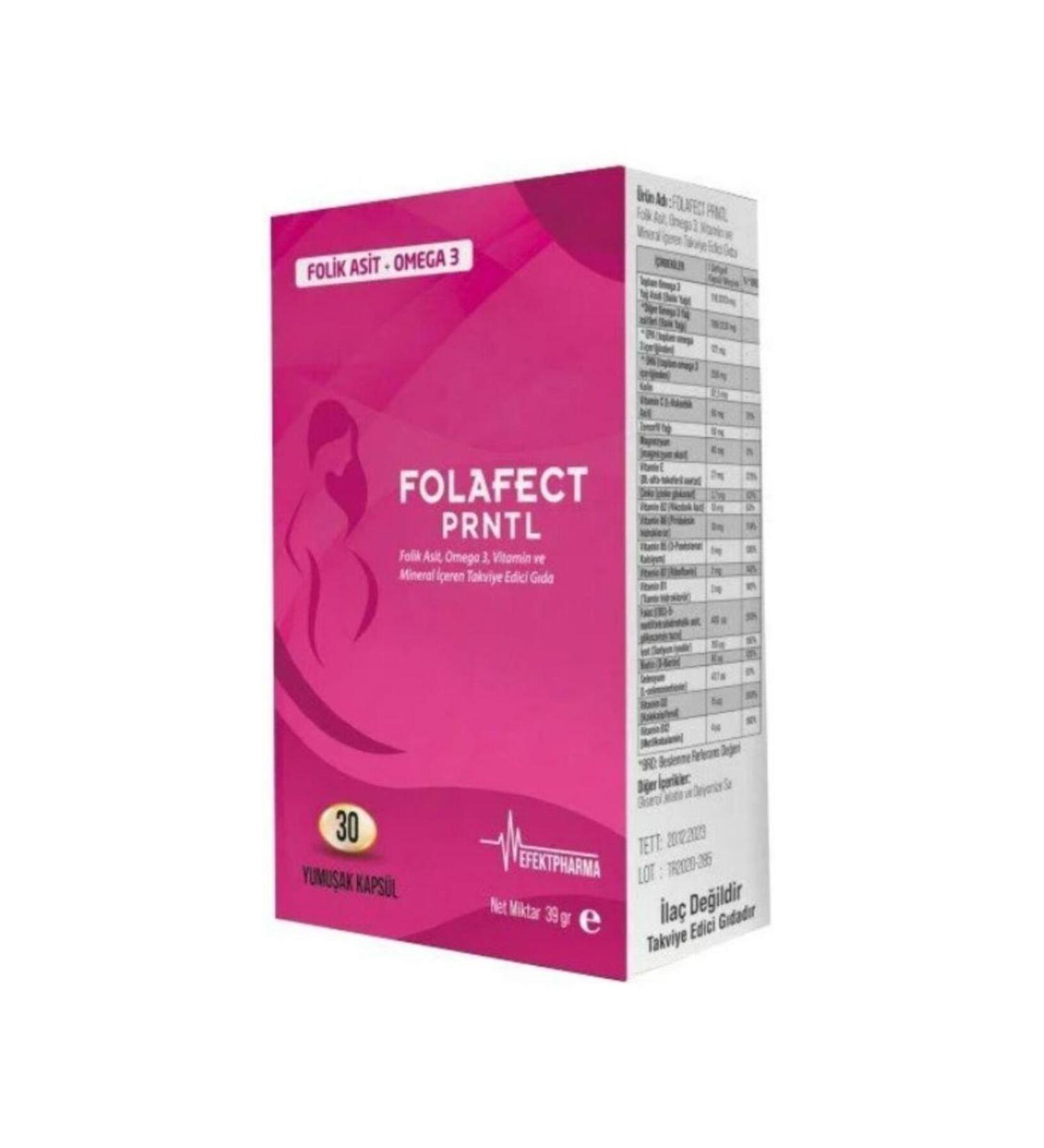 Effect Pharma Folafect Prntl Folic Acid Omega 3 Vitamin and Mineral Supplementary Food 30 Capsules