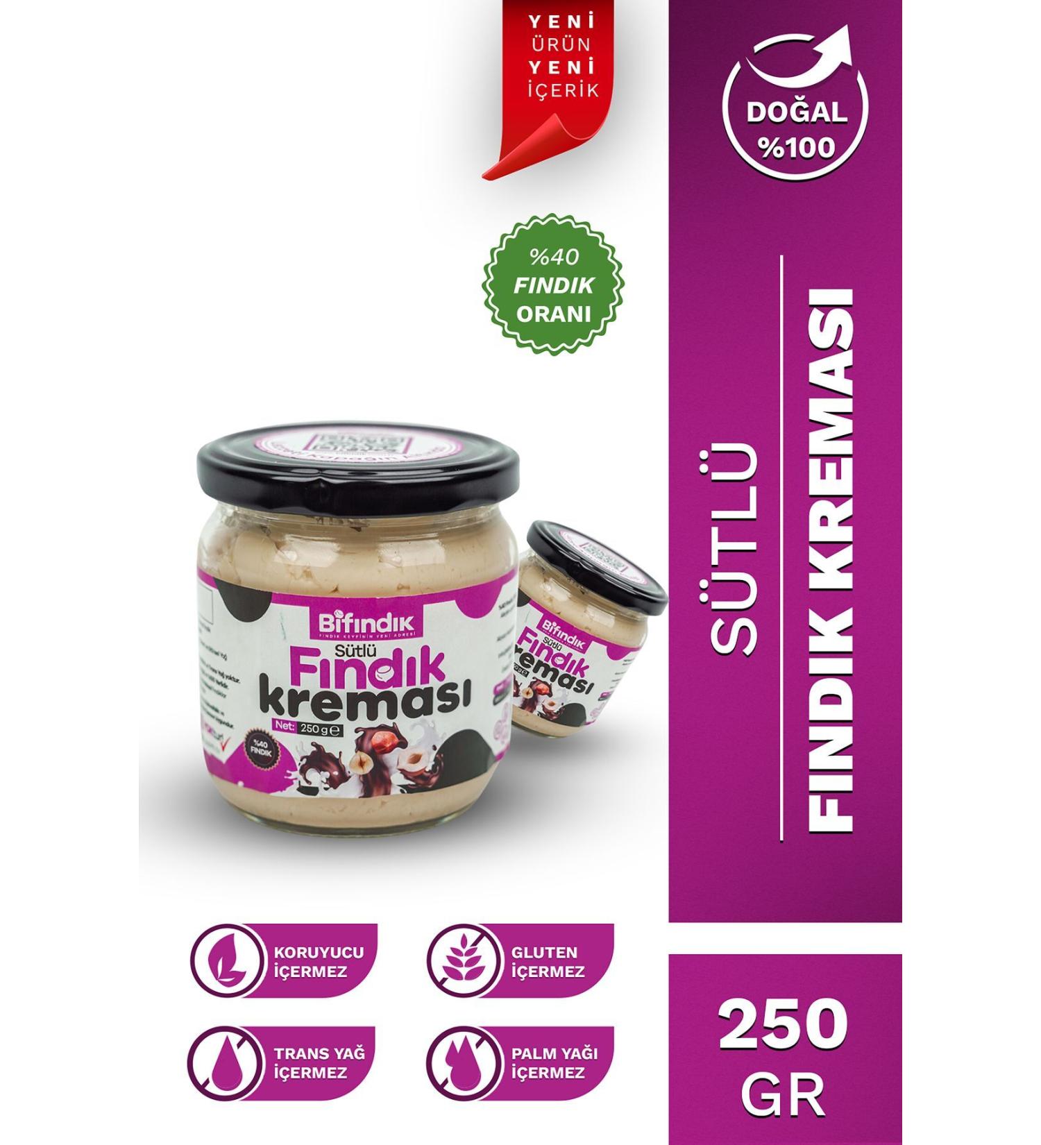 Bi Hazelnut Natural Hazelnut Cream with Rich Milk Additive-Free Snack Breakfast Spread 250gr Glass Jar