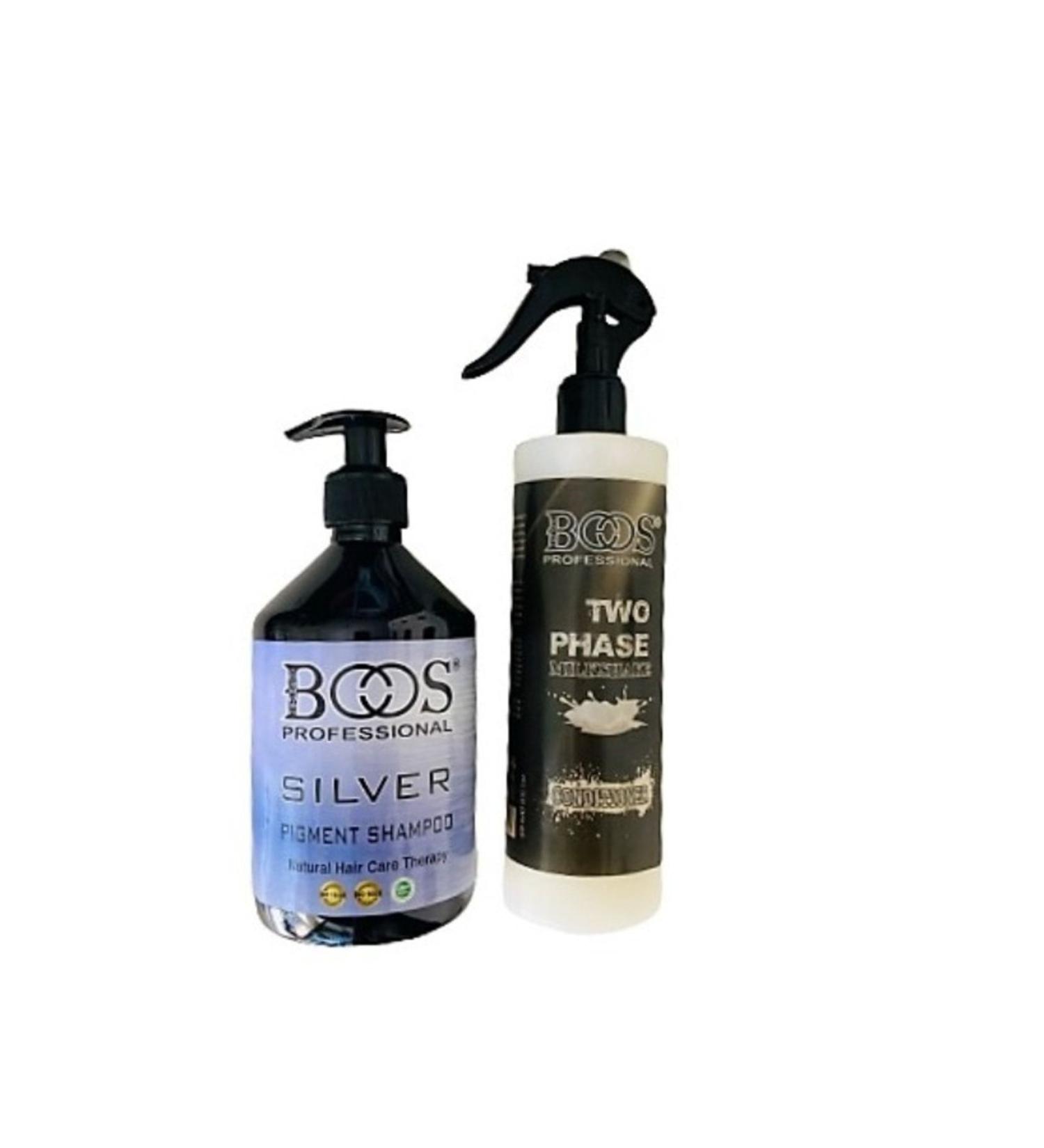 PRO BOOS PROFESSIONAL Silver Shampoo 500 ml + Two Phase Milkshake Blow Dry Water 400 ml