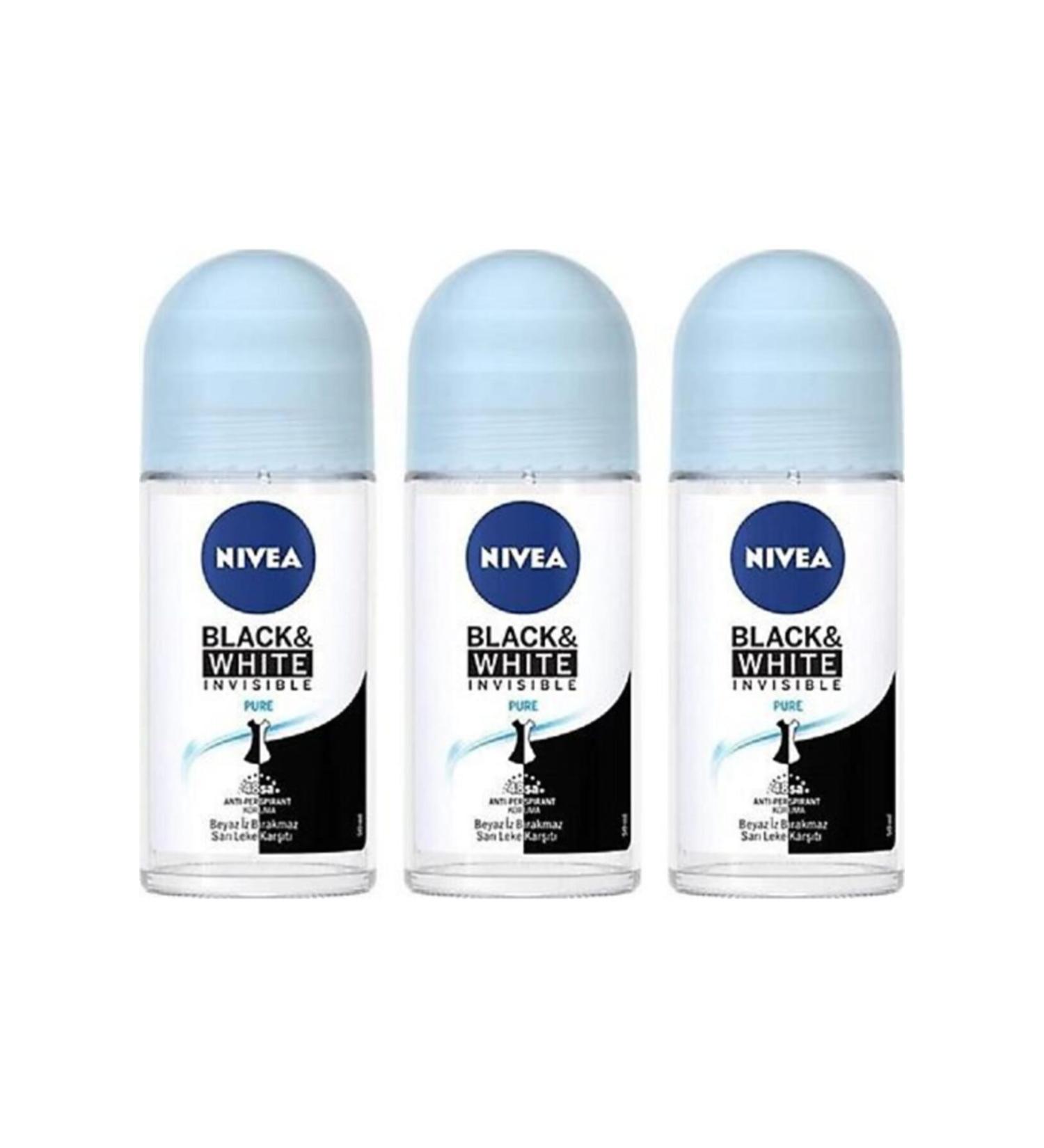 NIVEA Invisible For Black & White Pure 50 ml 3 Roll-on