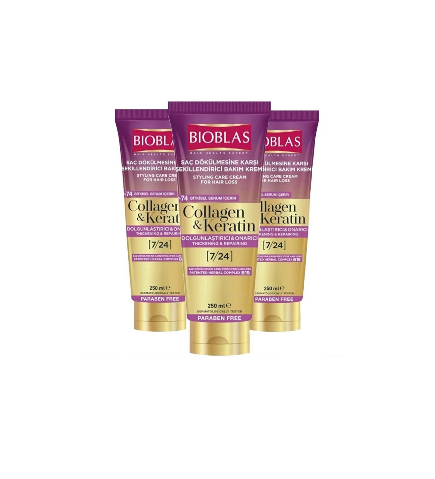 Bioblas Collagen & Keratin Styling Anti-Hair Loss Care Cream 250 ml 3 Pieces