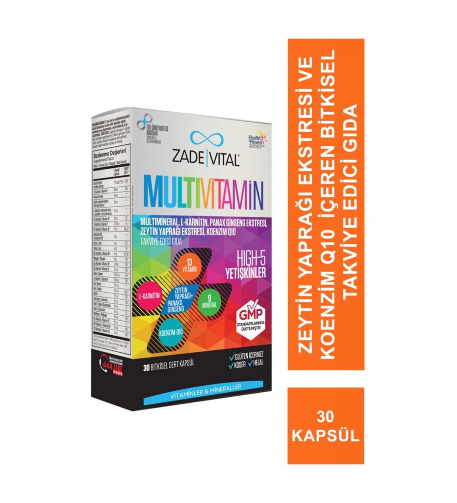 Zade Vital Multivitamin Food Supplement 30 Herbal Capsules