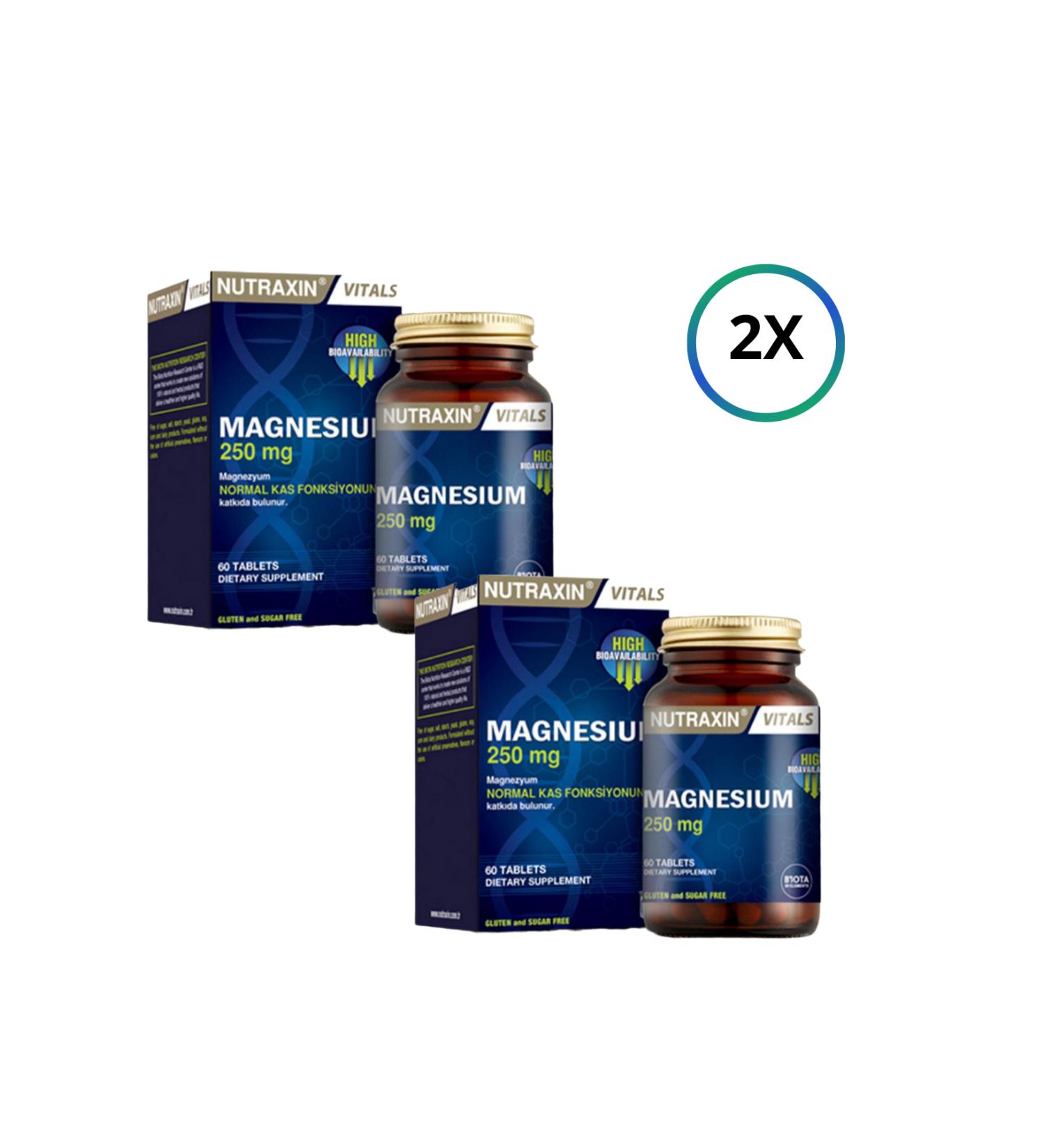 Nutraxin Magnesium 250 mg 60 Tablets Containing Magnesium Citrate (2PCS) '&' (1X100ML) face wash gel