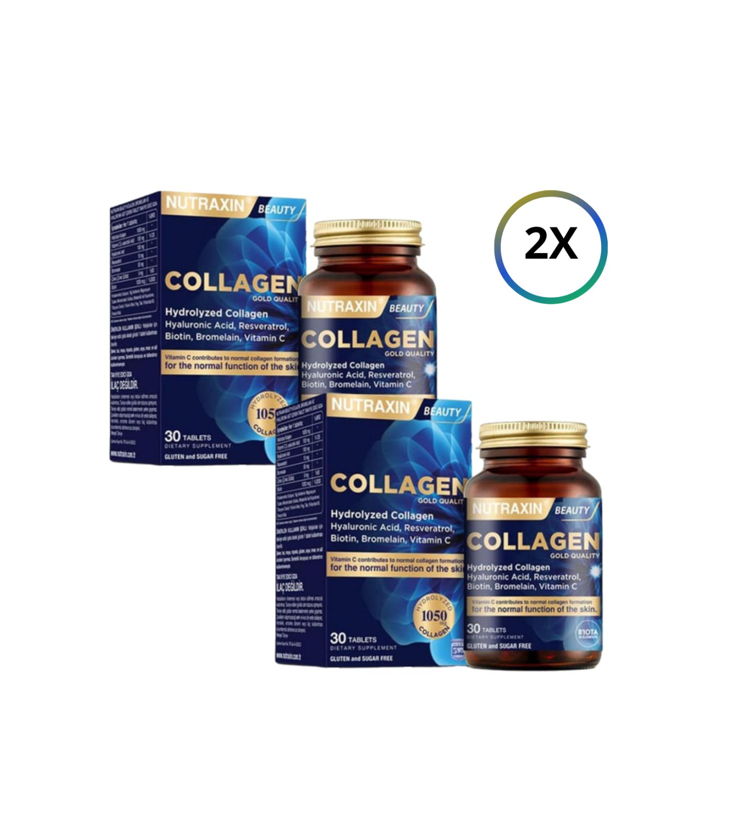 Nutraxin Collagen 30 Tablets Hydrolyzed Collagen Food Supplement. (2pcs) and (1x100ml face wash gel)