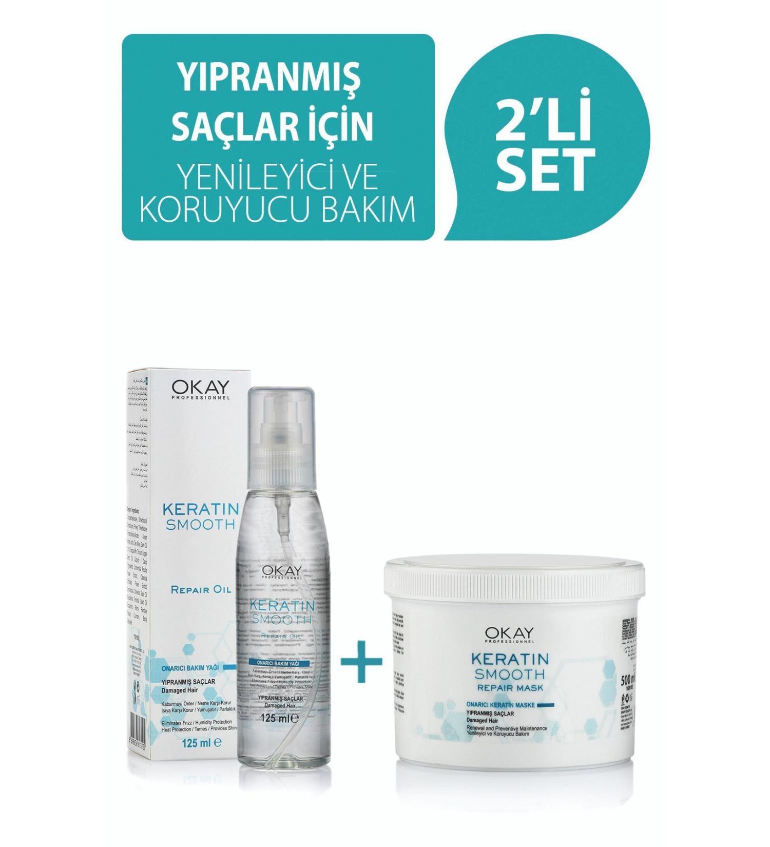 OKAYPROFESSIONNEL Keratin Smooth Mask 500 Ml + Care Oil 125 Ml