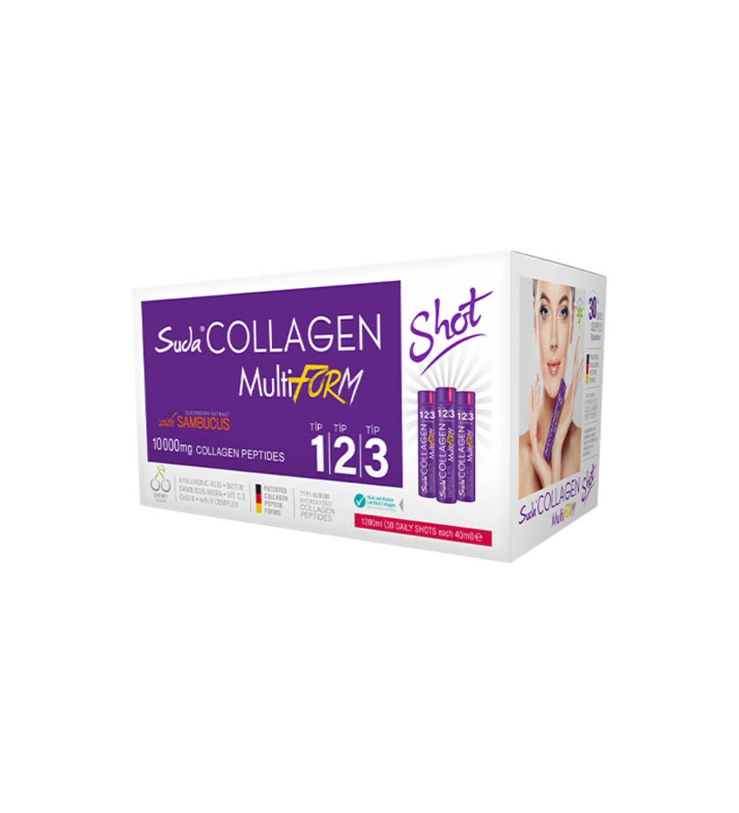 Water Collagen MultiForm Sambacus Flavored Collagen 40mlx30 Shot 10000 mg Collagen Peptide Type1 - Type2 - Type3 - Buy Online on GoSupps.com