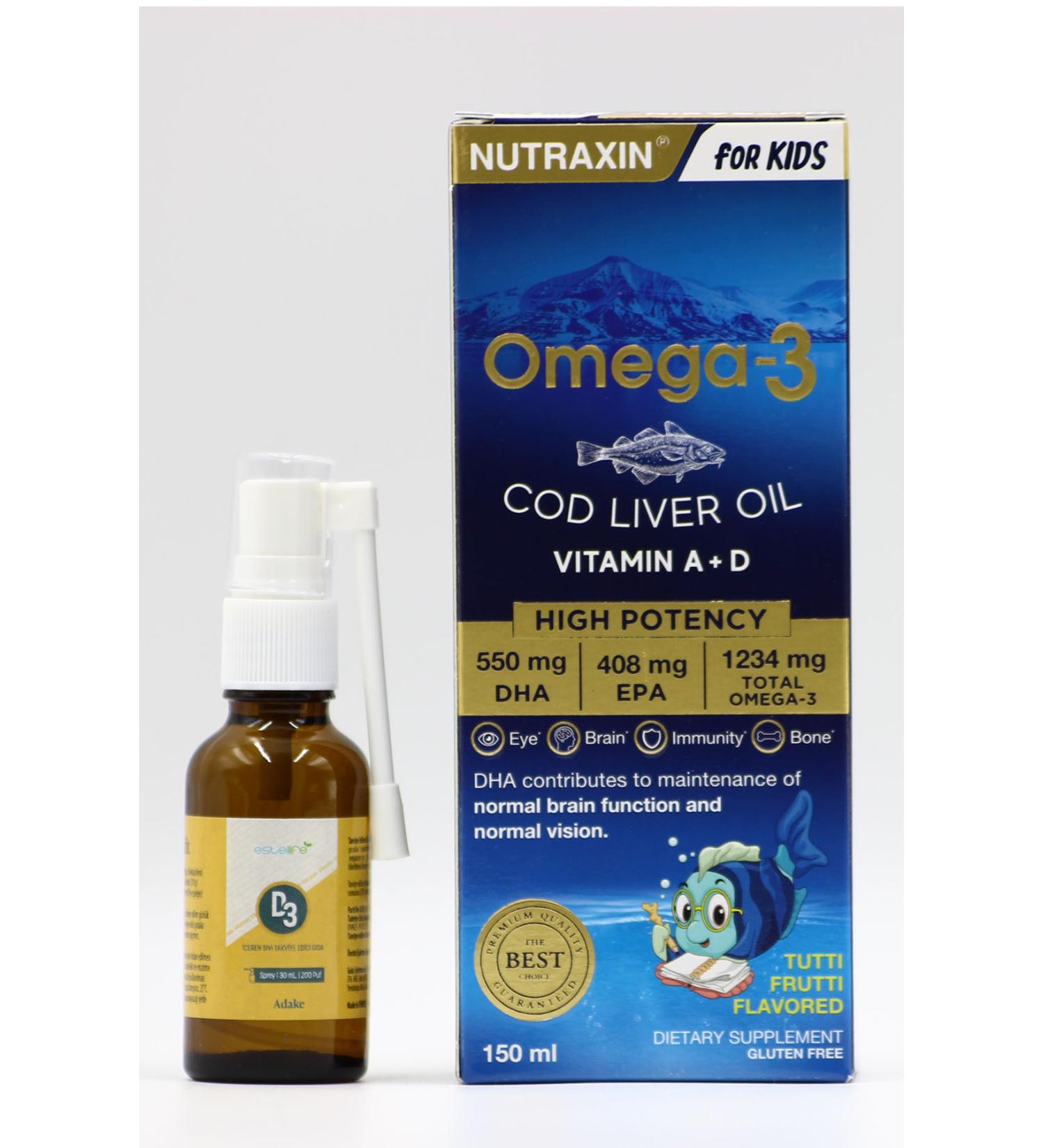 Nutraxin Kids Omega-3 Mixed Fruit Fish Oil D3 Vitamin Spray 30ml | 200 Puffs - Buy Online on GoSupps.com