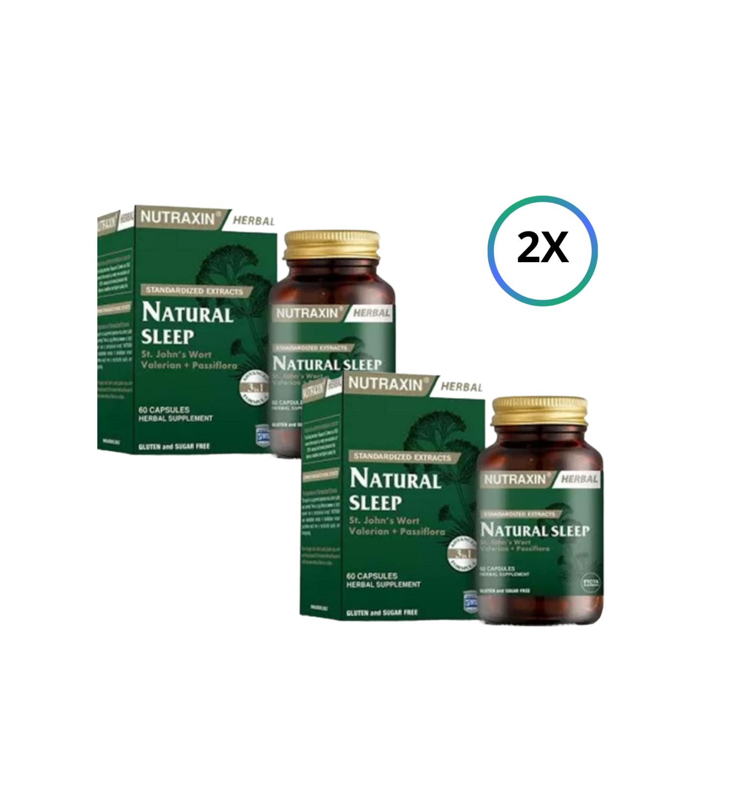 Nutraxin Natural Sleep 60 Capsules St. John's Wort Valerian and Passiflora X2 '&'100ml face cleansing gel x1