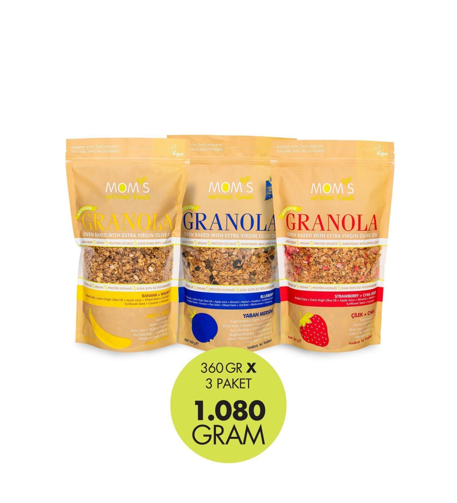 Mom's Natural Foods 3-PACK GRANOLA BANANA-WALNUT 360 G / BLUEBERRY 360 G / STRAWBERRY-CHIA 360 G