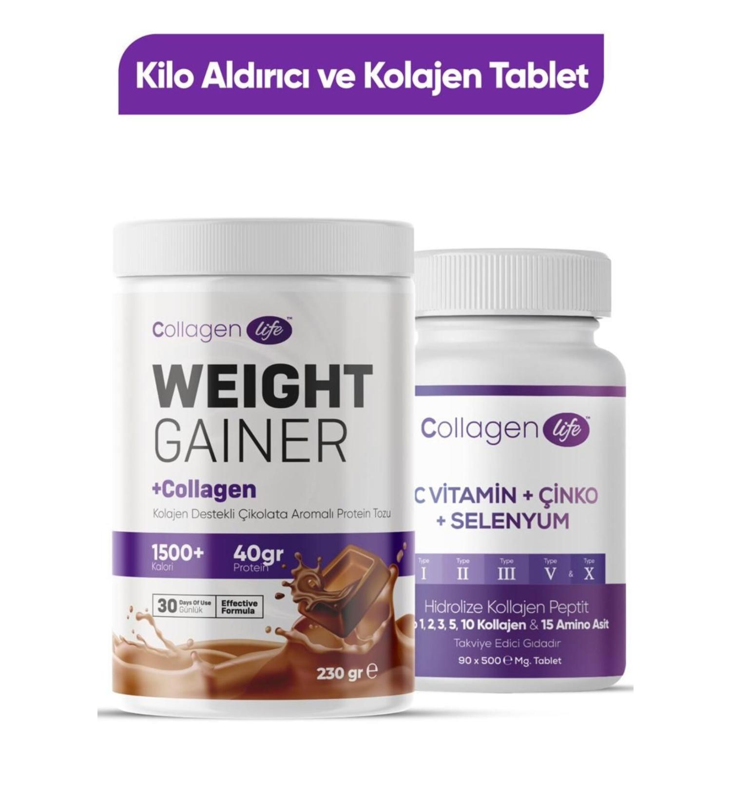 Collagen Life 90 Tablets Containing 5 Types of Collagen & Collagen Containing Weight Gaining Powder Opportunity Set