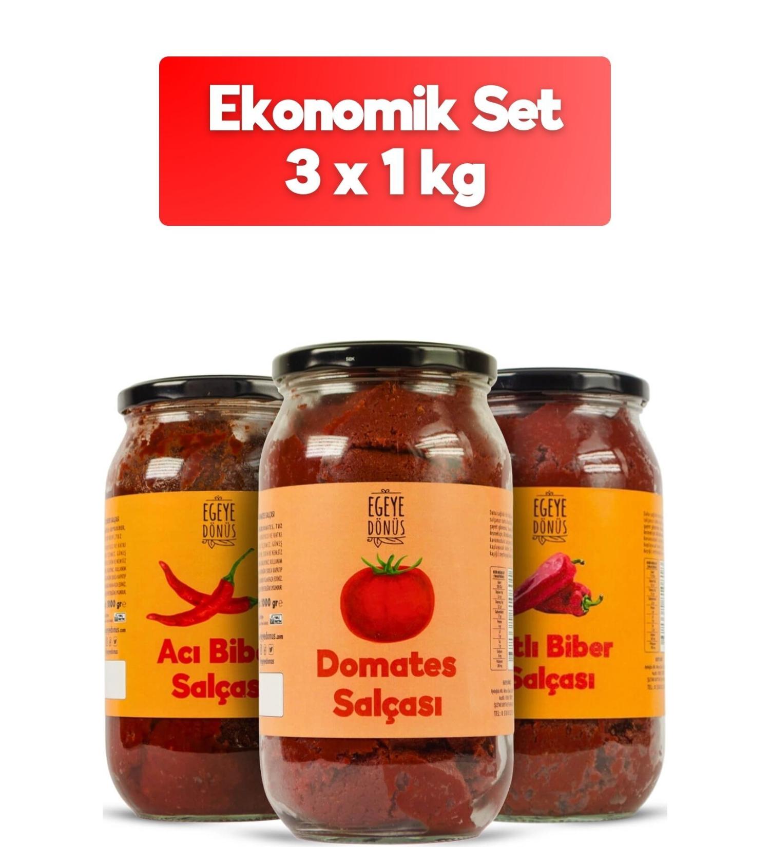 BACK TO THE AEGEAN Economical Paste Set - 3 x 1 kg (Hot Pepper Paste - Sweet Pepper Paste - Tomato Paste)