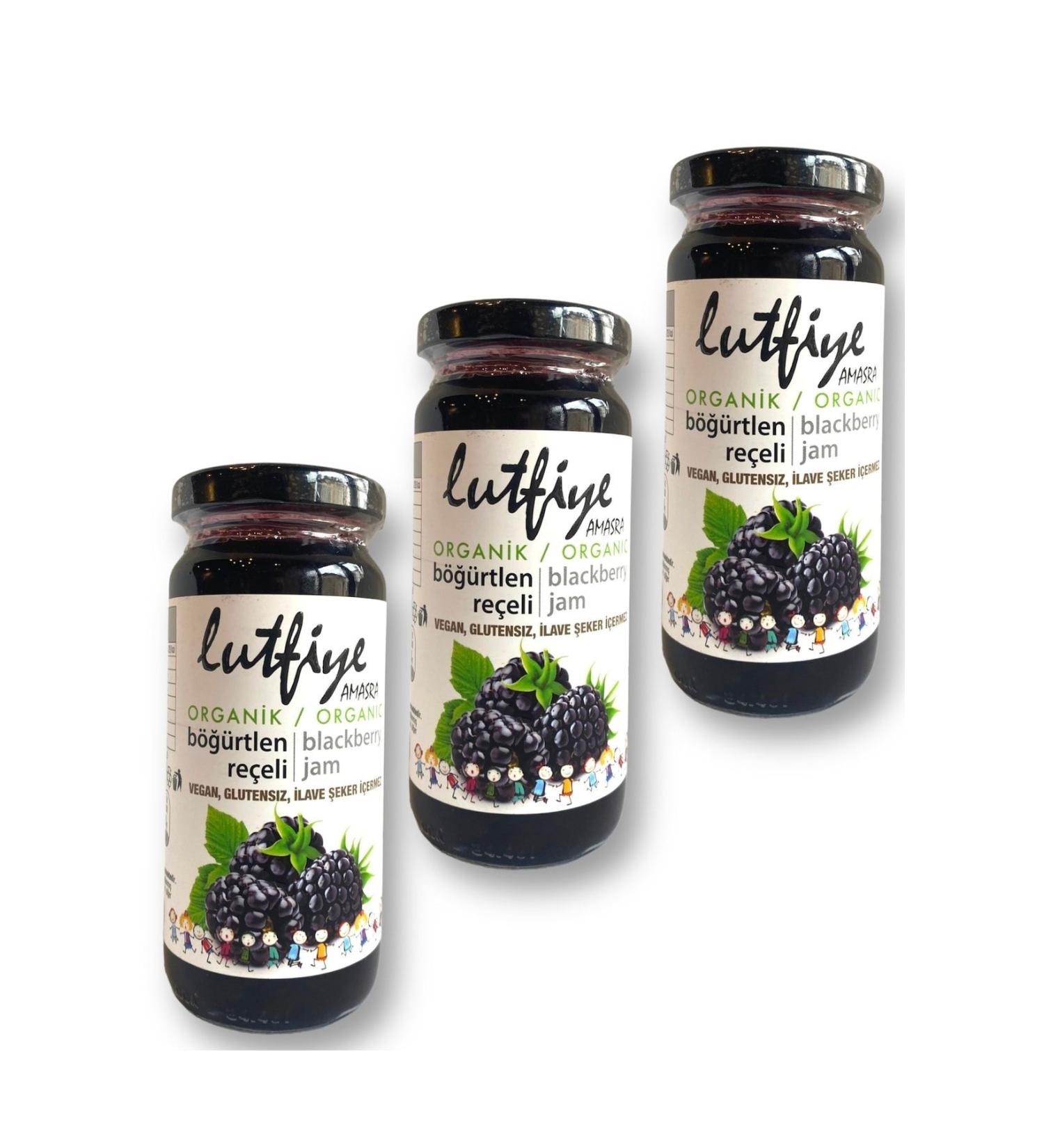 LUTF YE AMASRA L tfiye Organic Blackberry Jam (280 gr X 3 Pieces) No Sugar Added No Additives No Preservatives