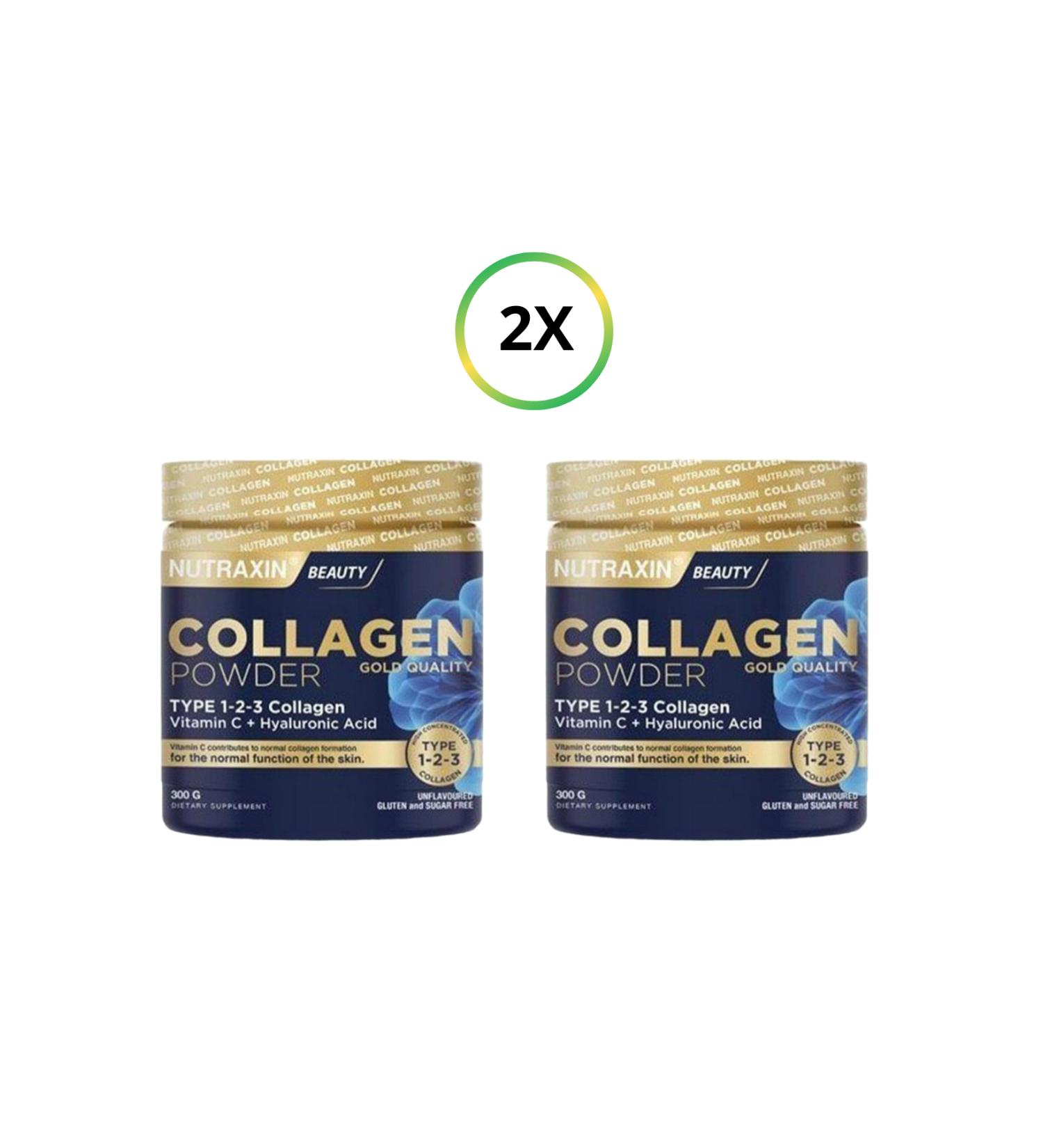 Nutraxin Collagen Powder Gold Quality 300 gr Type I - II - III Peptide Powder x2 pieces & face cleansing gel