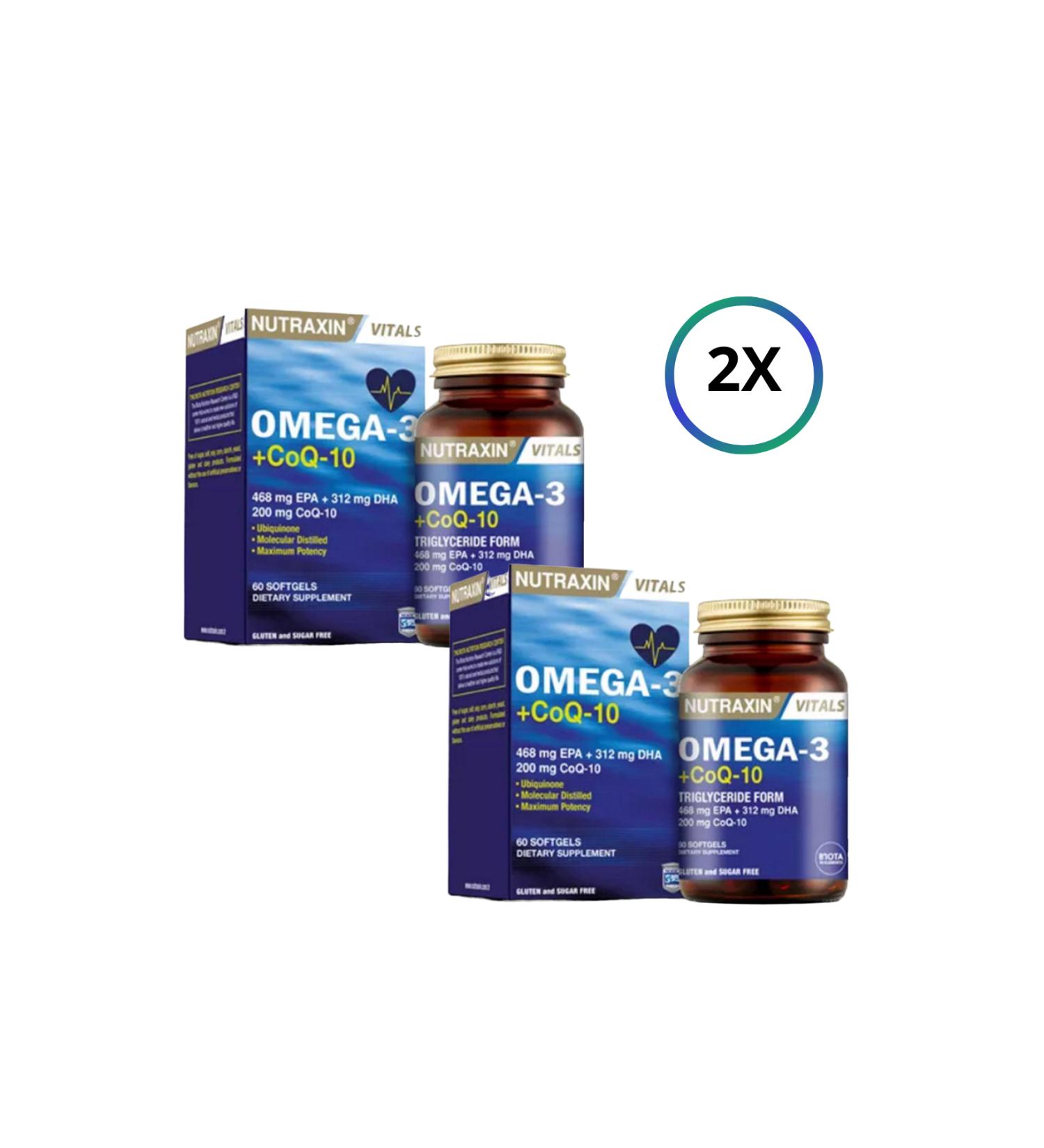 Nutraxin Vitals Omega-3 + Co-Q10 60 Softgel (X2 pcs) '&' (1x100 ml) face cleansing gel