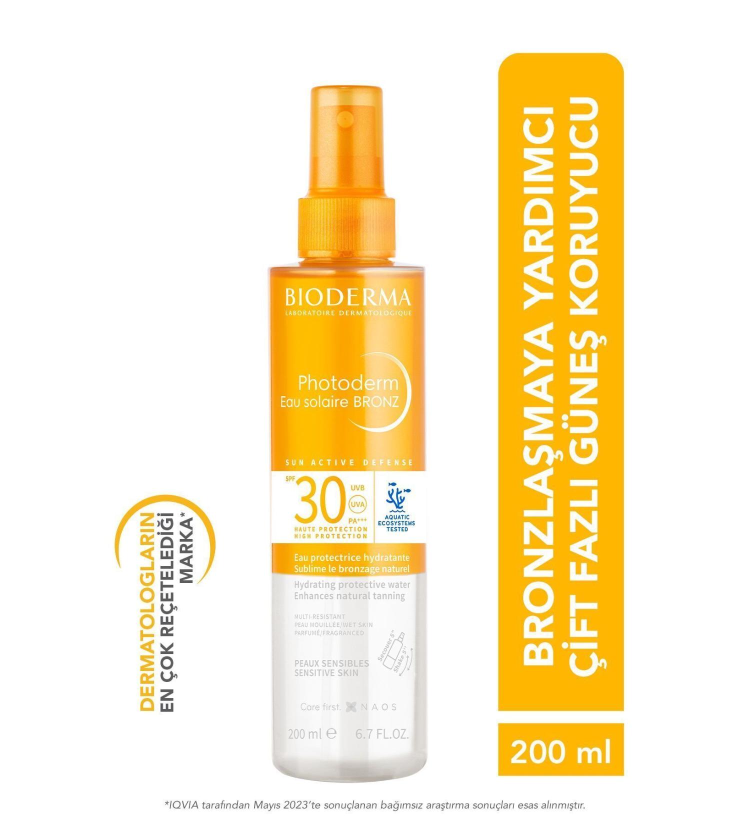 Bioderma PHOTODERM BRONZE SUN PROTECTIVE WATER SPF30 SUN CREAM FACE BODY HAIR 200 ML PSSN3999 - Buy Online on GoSupps.com