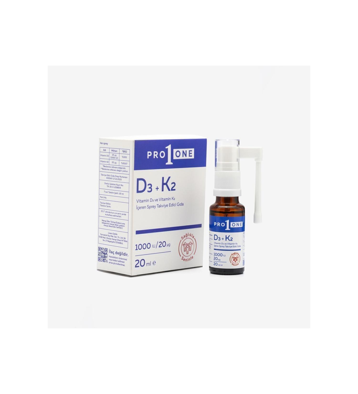 PRO1ONE D3 K2 Vitamin D3 and Vitamin K2 Containing Spray Food Supplement - Buy Online on GoSupps.com