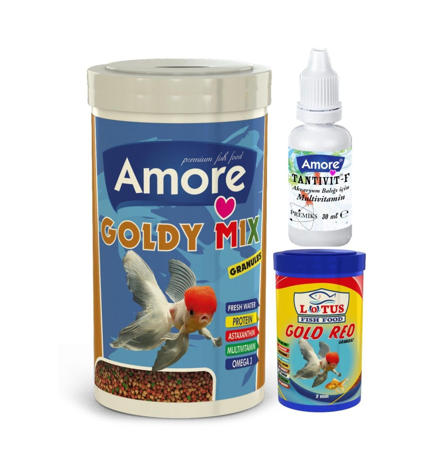 AMORE Goldy Mix And Gold Red Granules 1000+100ml Goldfish Food And Vitamin