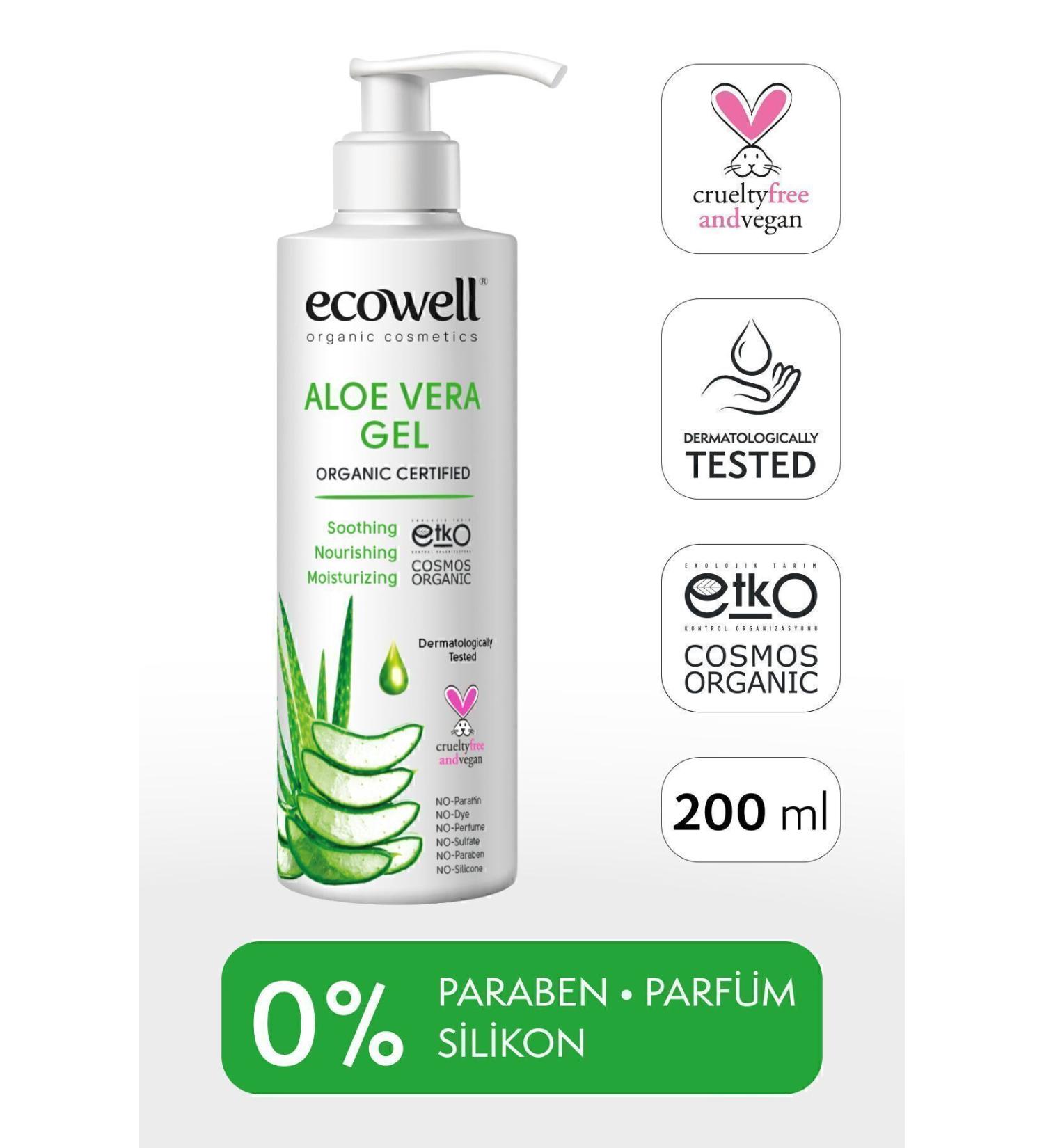 Ecowell Organic Aloe Vera Gel Vegan Certified After Sun Soothing Moisturizer Reliever 200ml - Buy Online on GoSupps.com