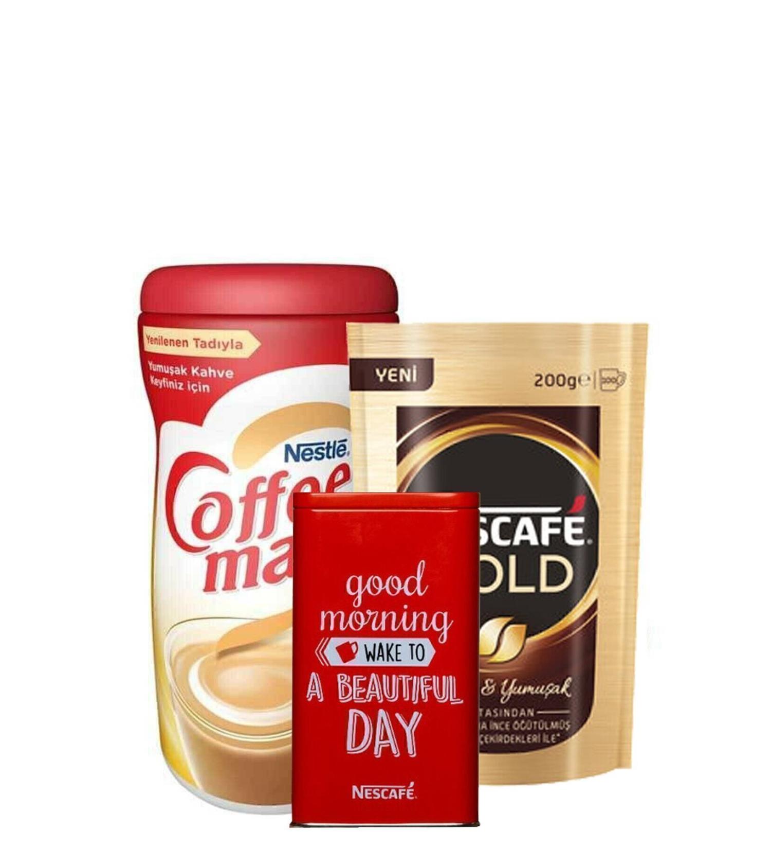 Nescafe Gold Eco Package 200 gr + Nestle Coffee Mate Coffee Creamer 400 gr + Metal Storage Box
