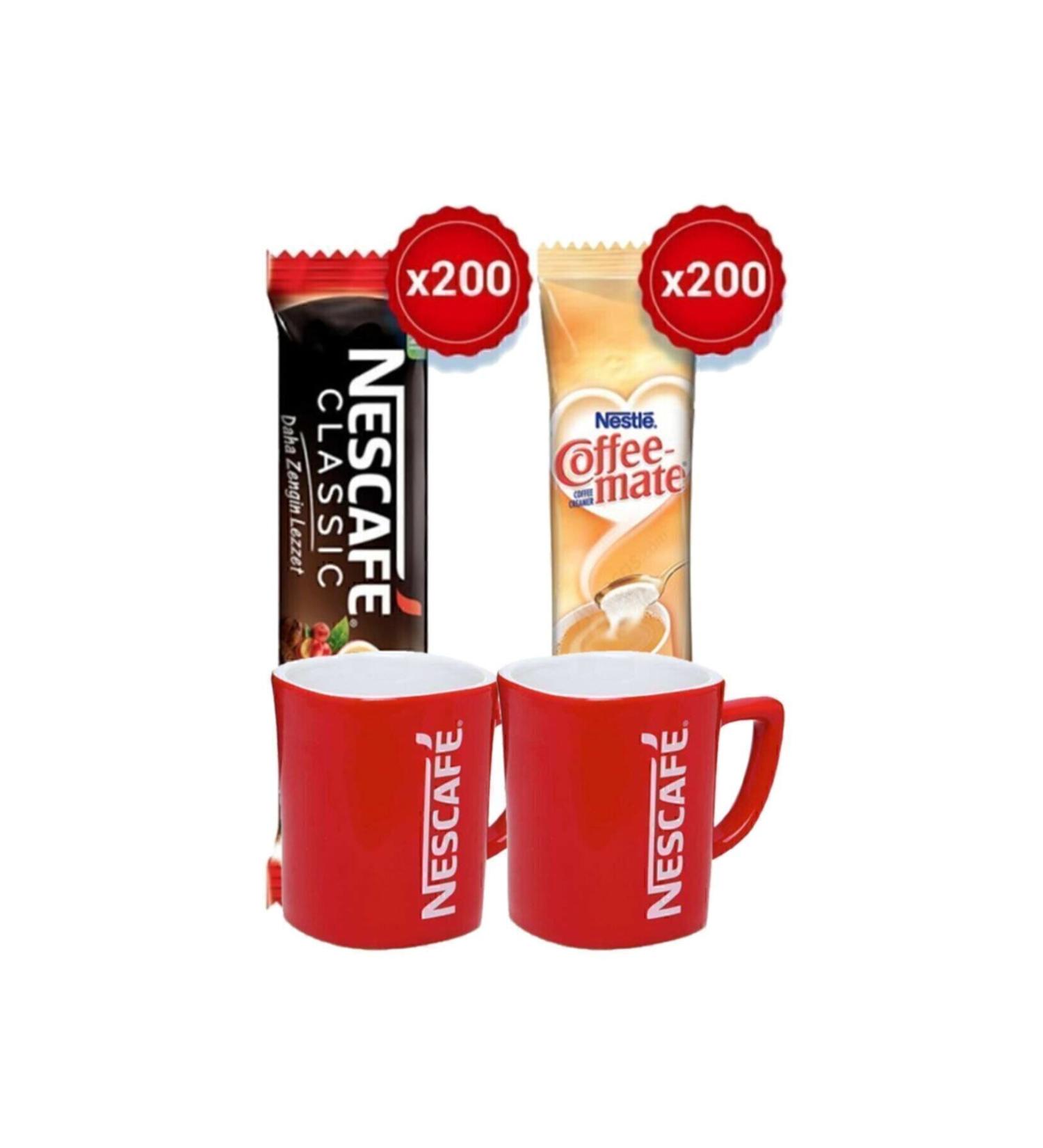Nescafe Classic Coffee 2 Gr 200'l + Coffee Mate Coffee Creamer 5 Gr 100'l x2 + Mug x2