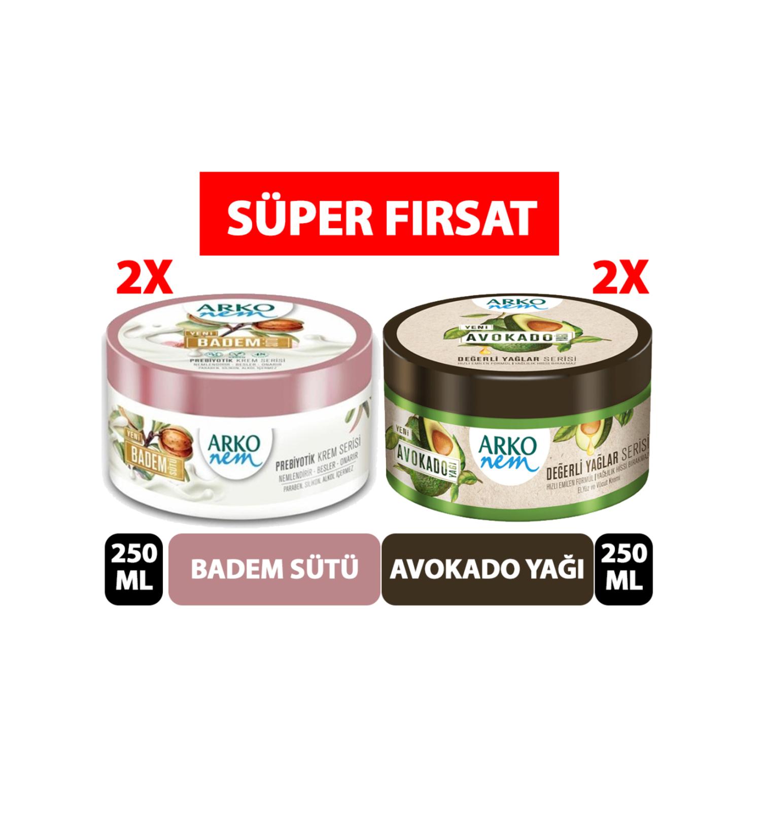 Arko CREAM 2xPROBIOTIC ALMOND MILK 250ML + 2xAVOCADO OIL 250ML