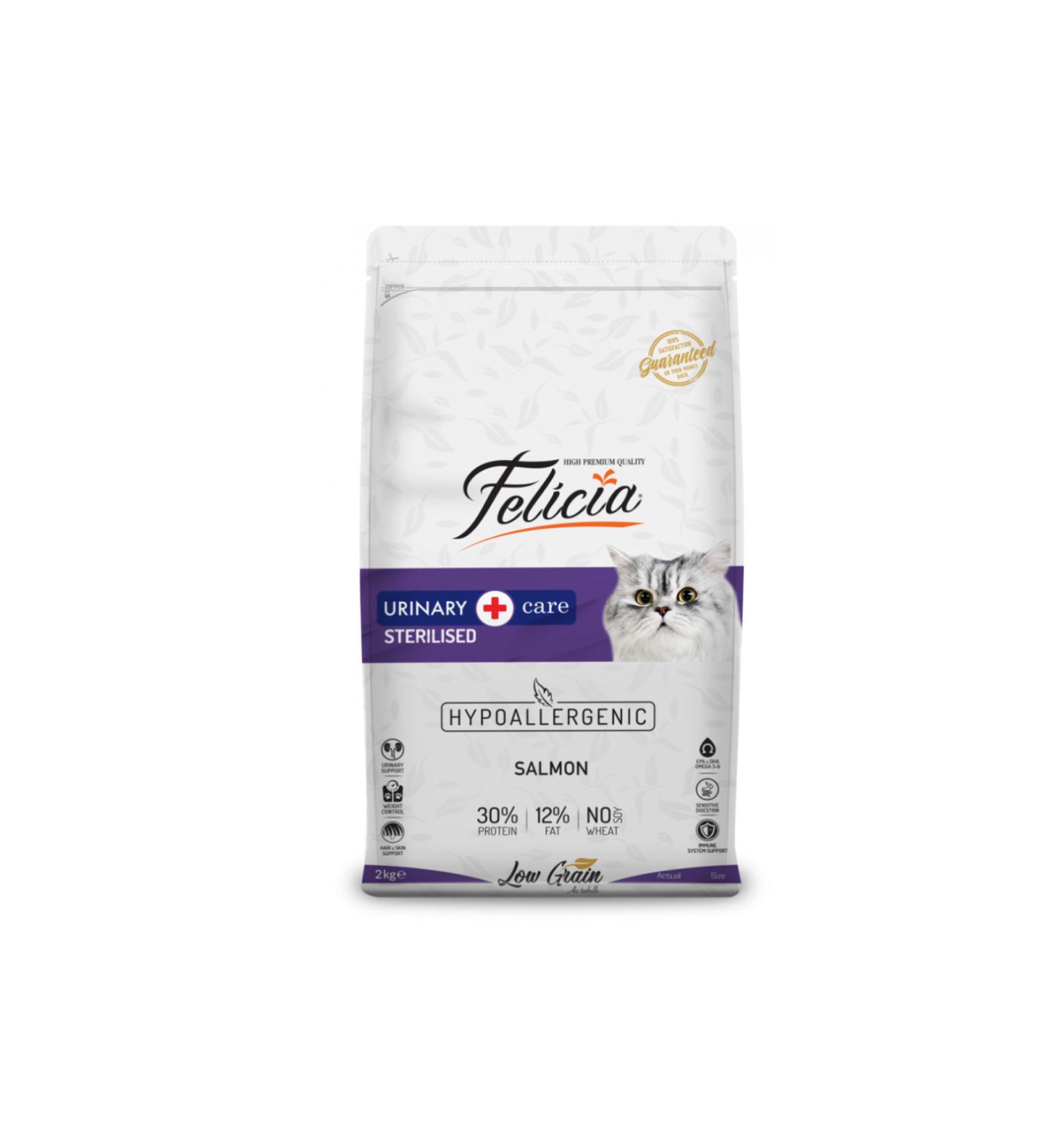 Felicia Hypo-Allergenic Low Grain Sterilized Cat Food with Salmon for Urinary Health 2kg