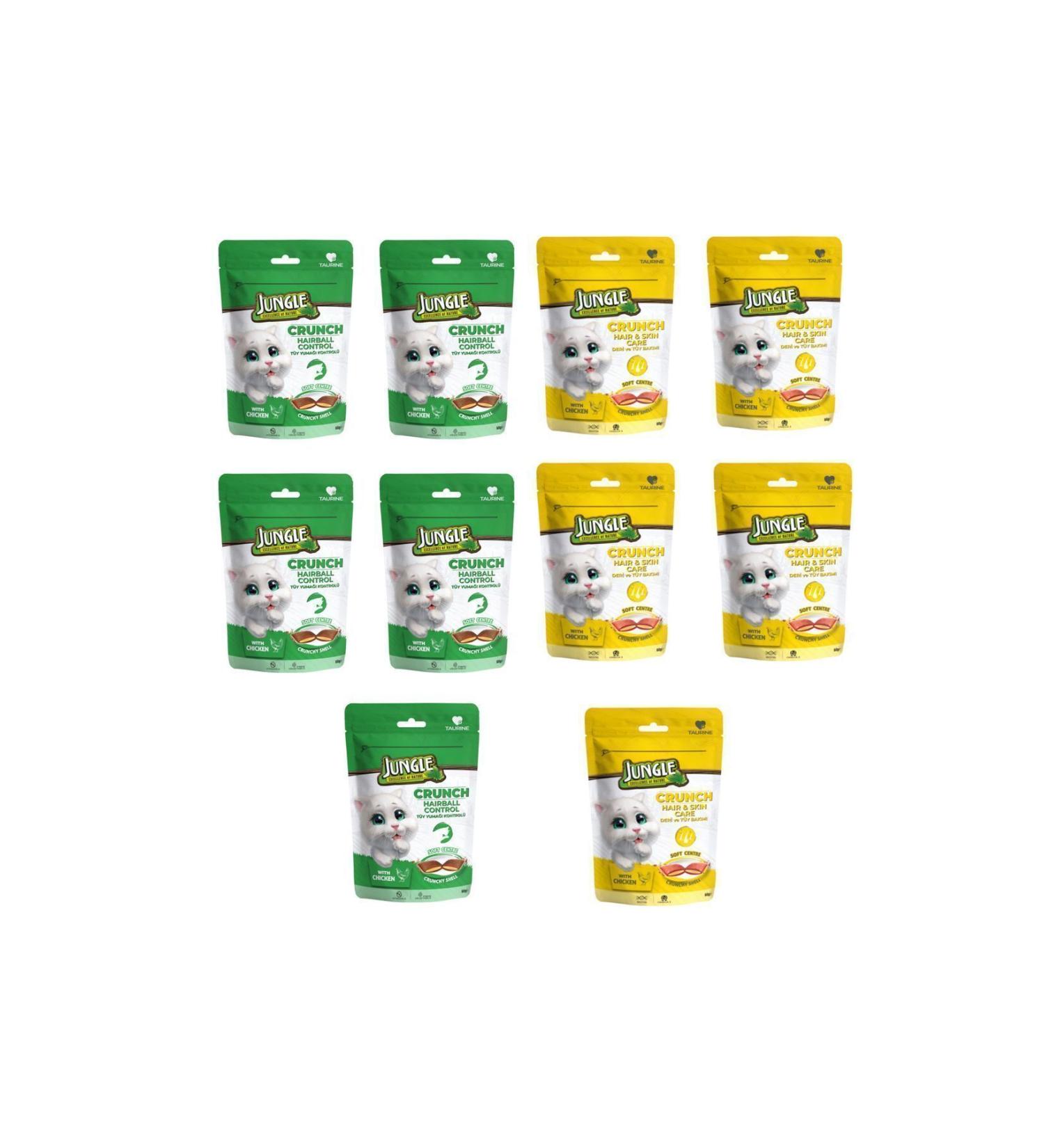 Jungle Crunch Cat Reward Food Hairball Control 5 Pieces and Skin and Fur Care 5 Pieces (1x60gr)