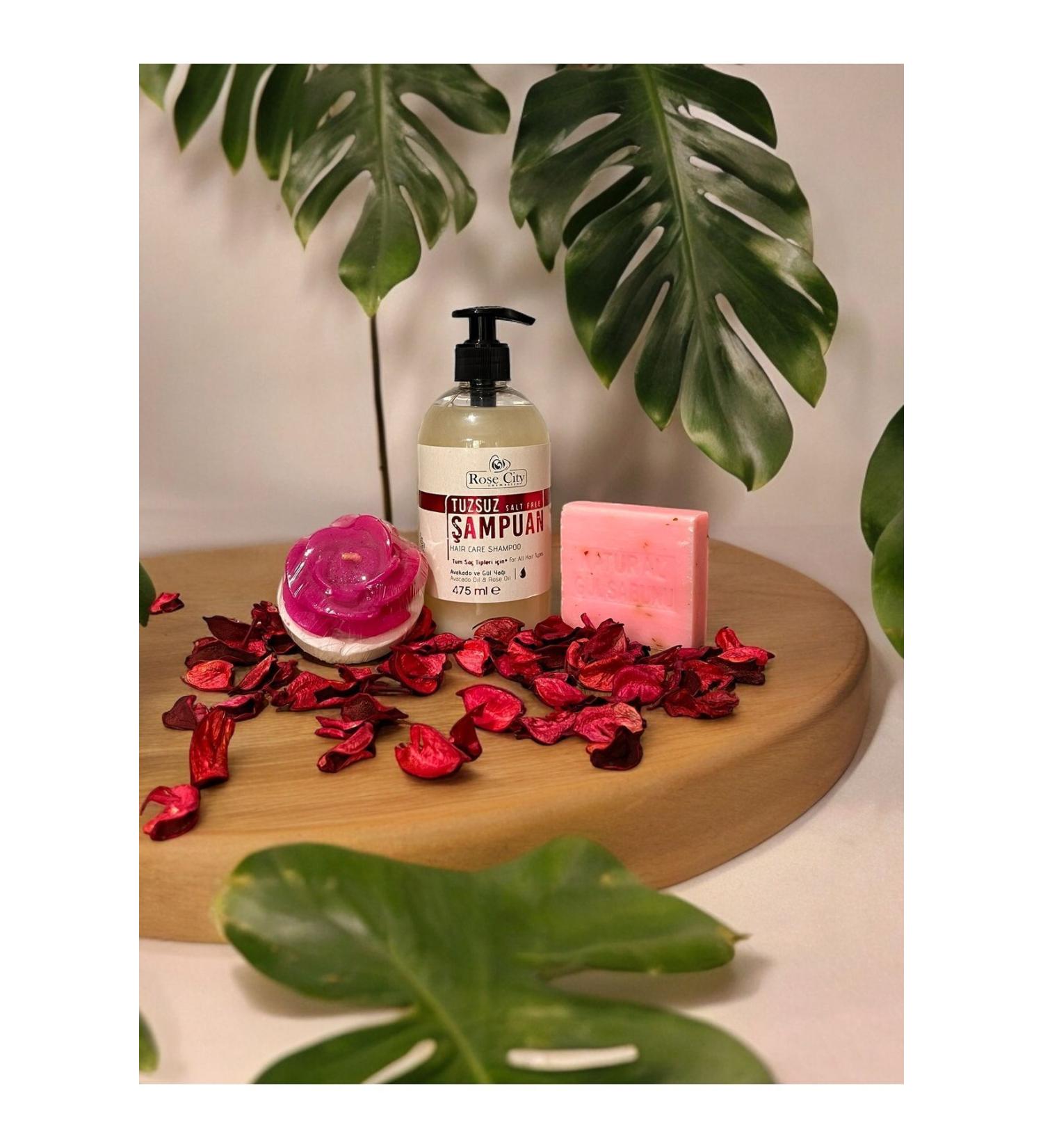 bybams Salt-Free Shampoo-Natural Rose Soap-Rose Motif Decorative Candle