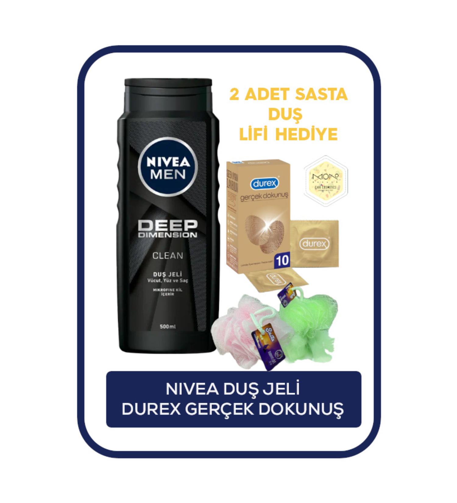 NIVEA DEEP DIMENSION SHOWER GEL and Real Touch 2-Piece Set BATH FIBER GIFT