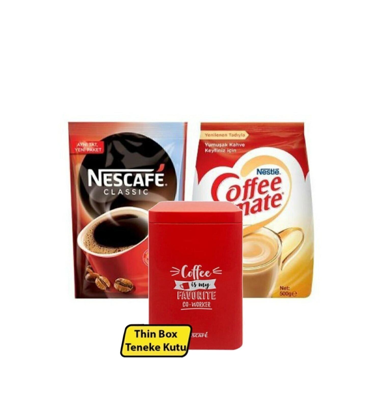 Nescafe Classic Coffee Eco Package 200 Gr + Coffee Mate Coffee Creamer 500 Gr + Metal Storage Box