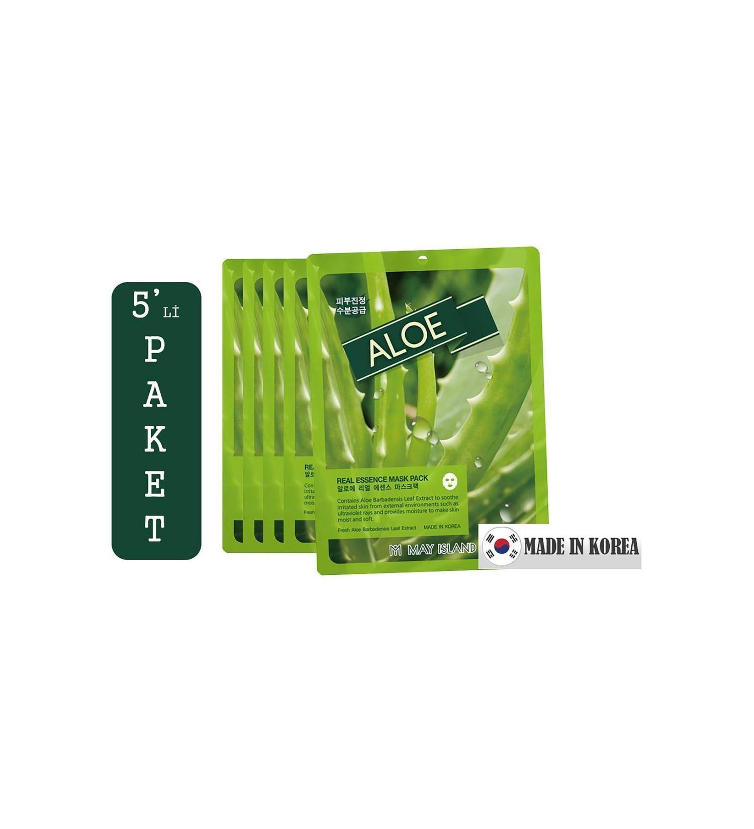 May Island 5-Piece Aloe Vera Essence Face Mask (ACCELERATES HEALING OF SKIN DAMAGE.) - Buy Online on GoSupps.com