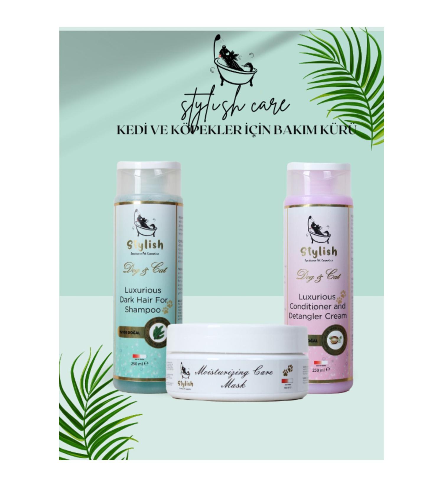 Stylish Exclusive Pet Cosmetics Care Cure Set of 3 for Dark-haired Cats and Dogs