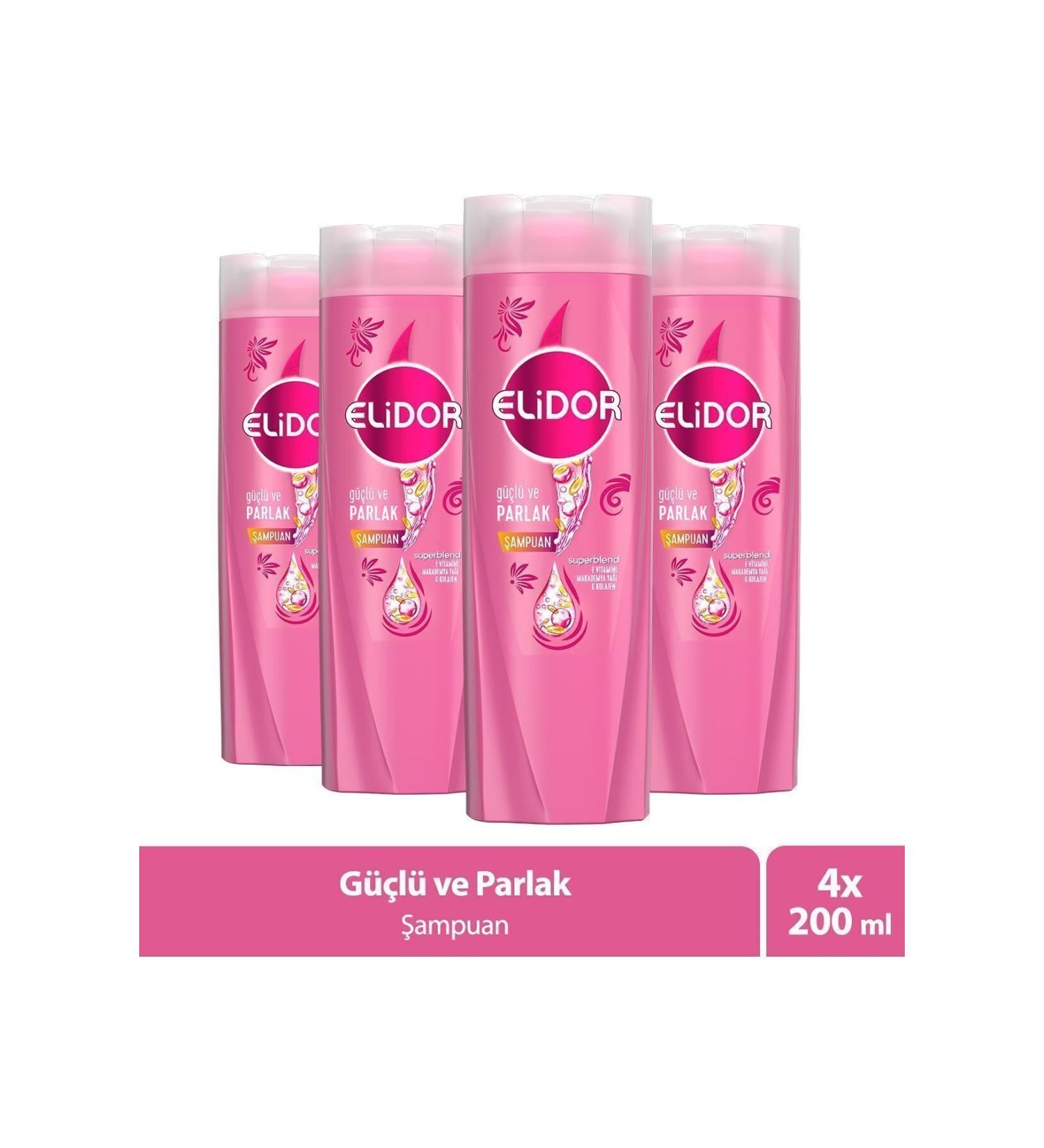 Elidor Superblend Hair Care Shampoo Strong and Shiny Vitamin E Macadamia Oil Collagen 200 ml X4 - Buy Online on GoSupps.com