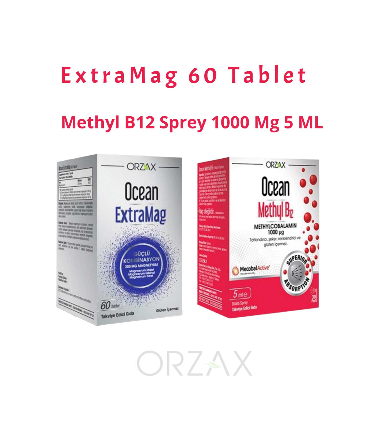 Ocean ExtraMag Triple Magnesium 60 TABLETS + Methyl B12 Spray 1000 Mg 5 ML + Facial Cleansing Gel 1x100ml set1
