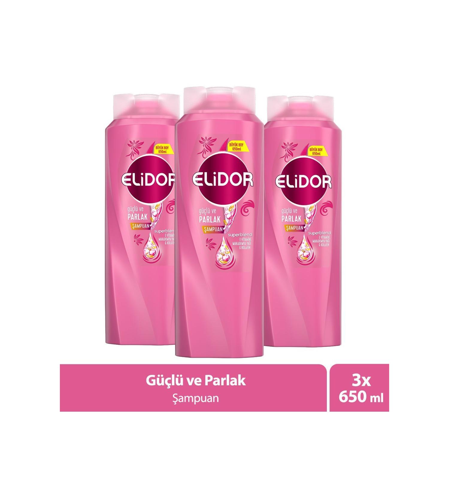 Elidor Superblend Hair Care Shampoo Strong and Shiny Vitamin E Macadamia Oil Collagen 650 ml X3 - Buy Online on GoSupps.com