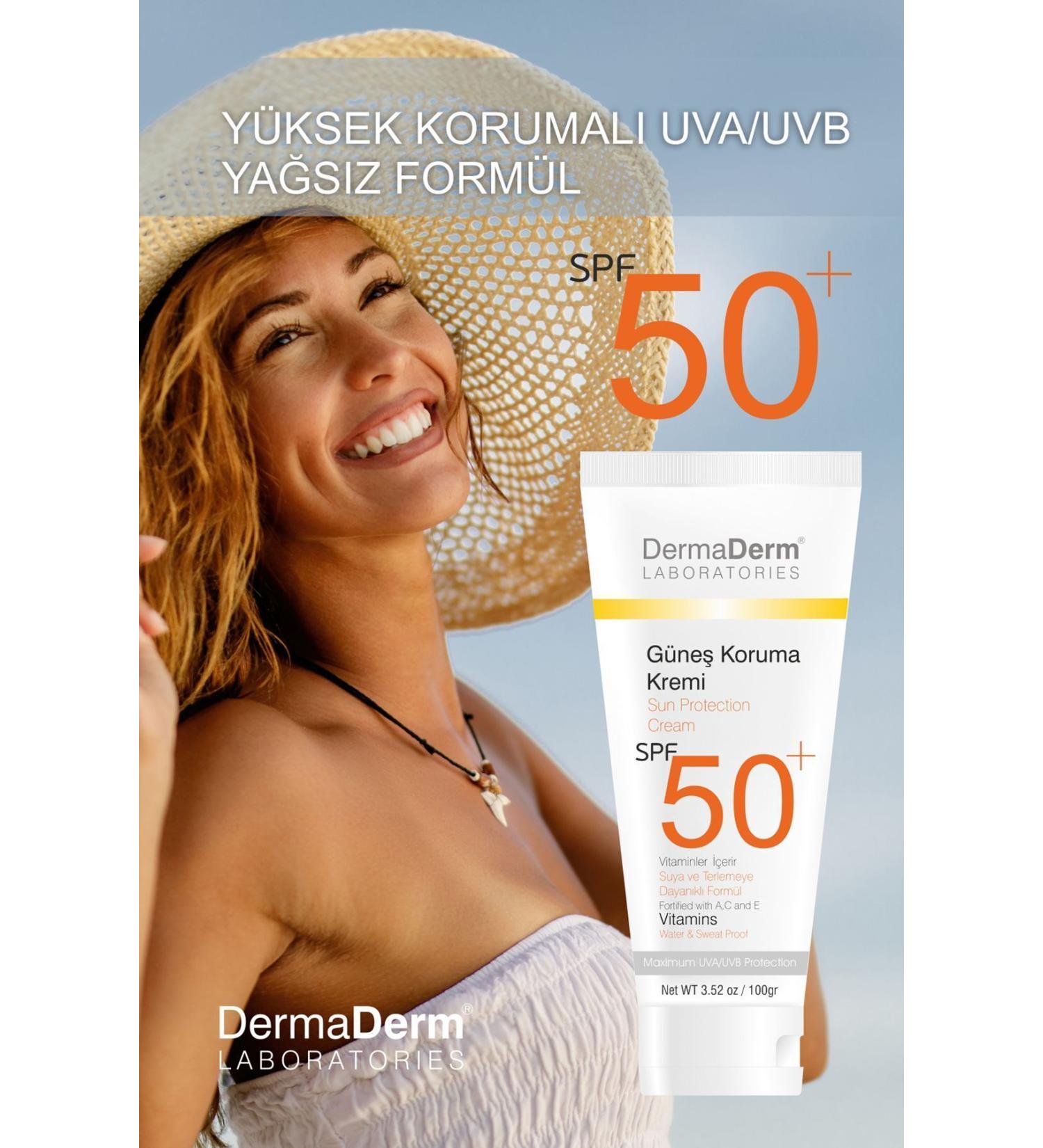 DermaDerm Sun Protection Cream Spf 50 Factor Paraben-Free Uva/uvb High Protection 100 gr - Buy Online on GoSupps.com