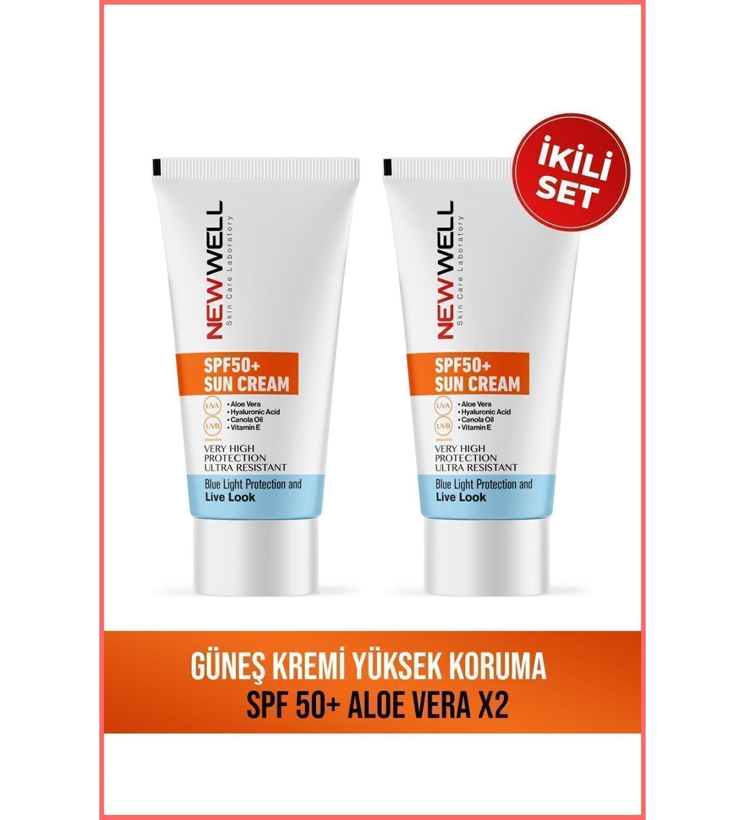 New Well 2 Pieces Sun Cream High Protection Spf 50+ (Aloe Vera)
