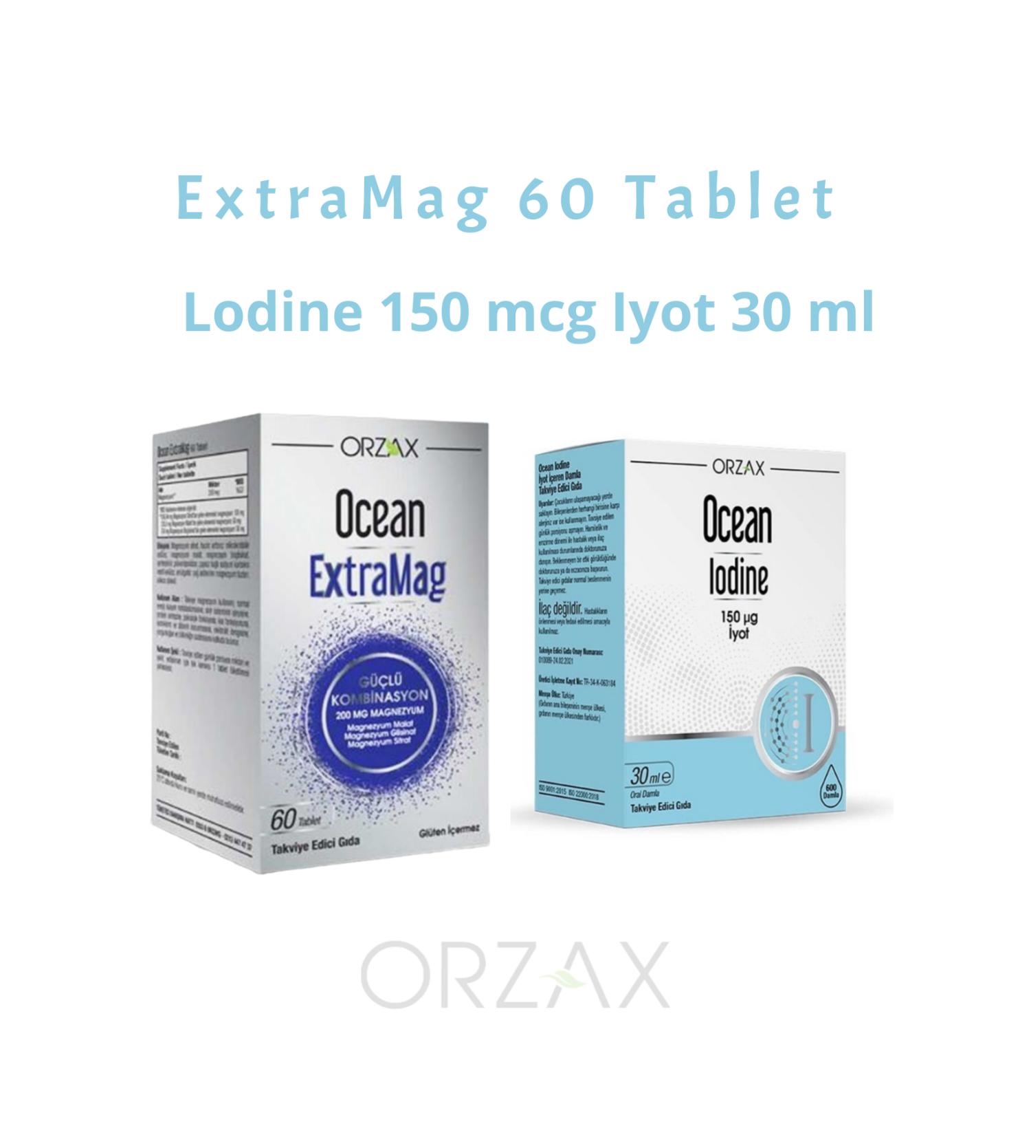 Ocean ExtraMag Triple Magnesium 60 TABLETS & Lodine 150 mcg Iodine 30 ml + Facial Cleansing Gel set1244