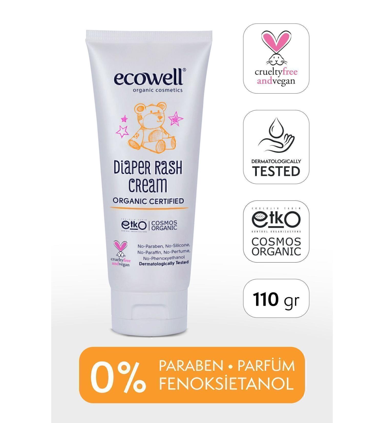 Ecowell Organic Diaper Rash Cream Vegan Certified Newborn Zinc Cream Moisturizer Anti-Irritation 110gr - Buy Online on GoSupps.com