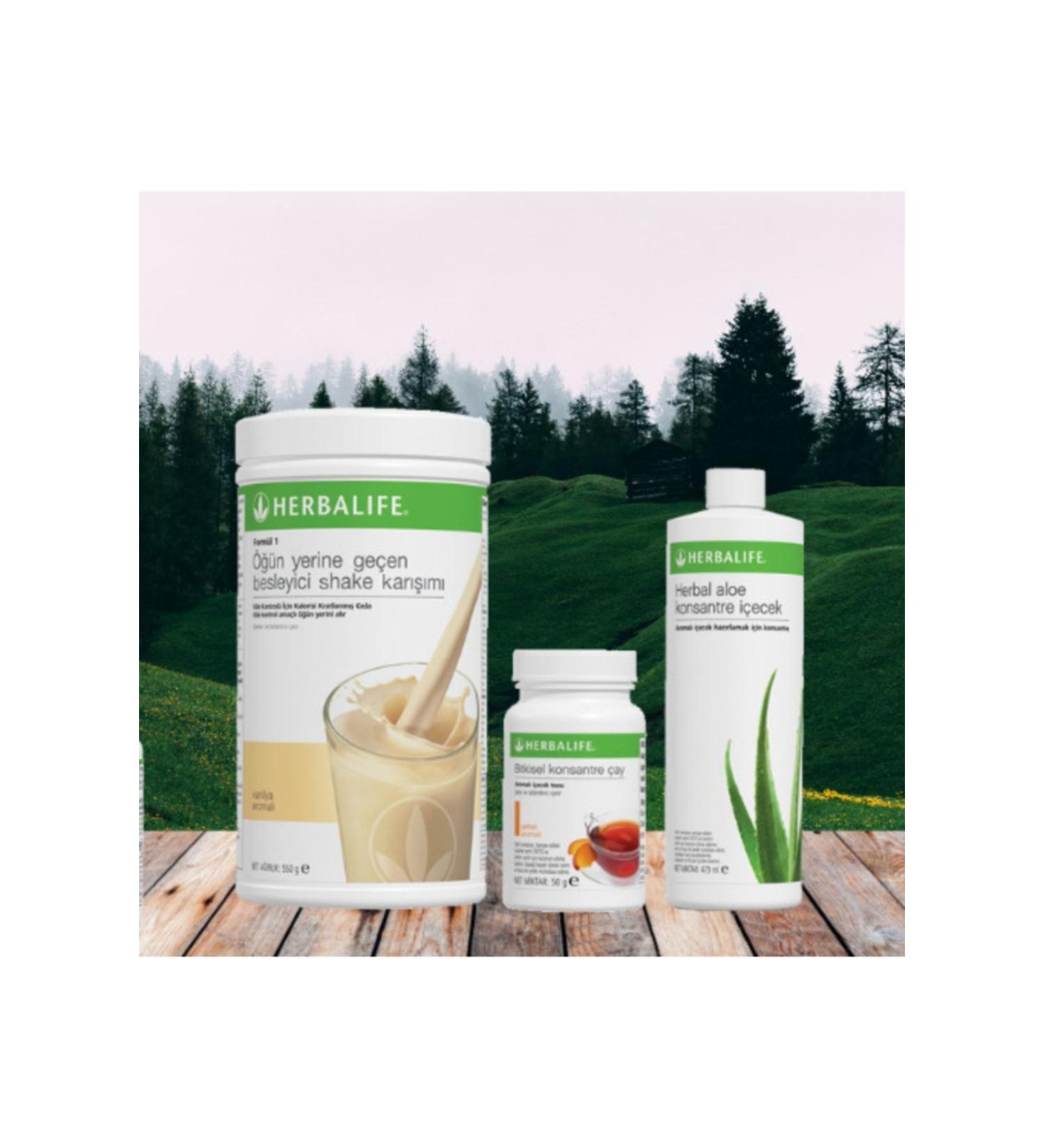 Herbalife Economic Set / Vanilla Shake 550 Gr. - Aloe 473 Ml.. - Peach Tea 50 Gr