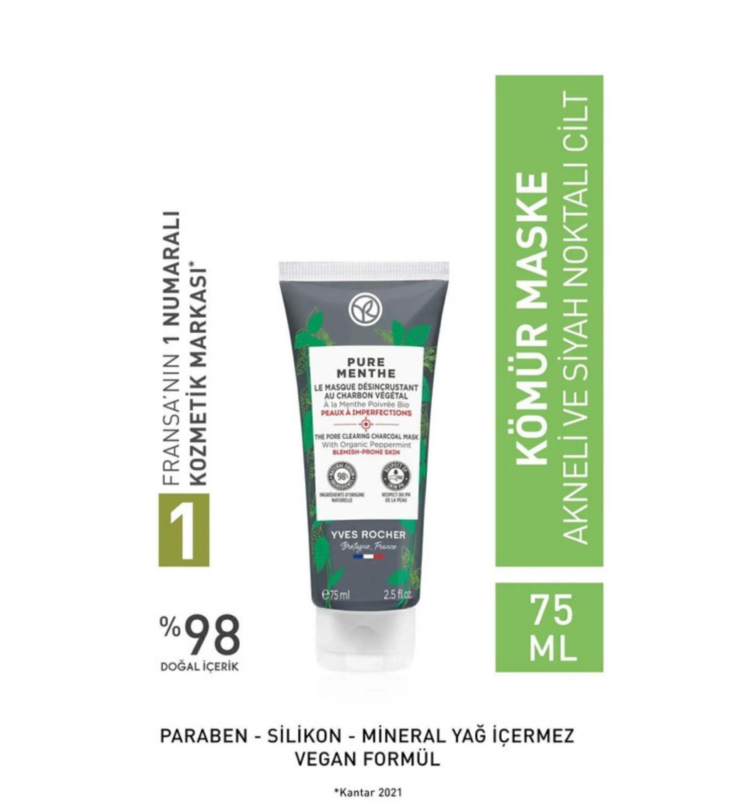 Yves Rocher Pure Menthe Charcoal Mask for Combination Oily and Acne Prone Skin - 75 ml - Buy Online on GoSupps.com
