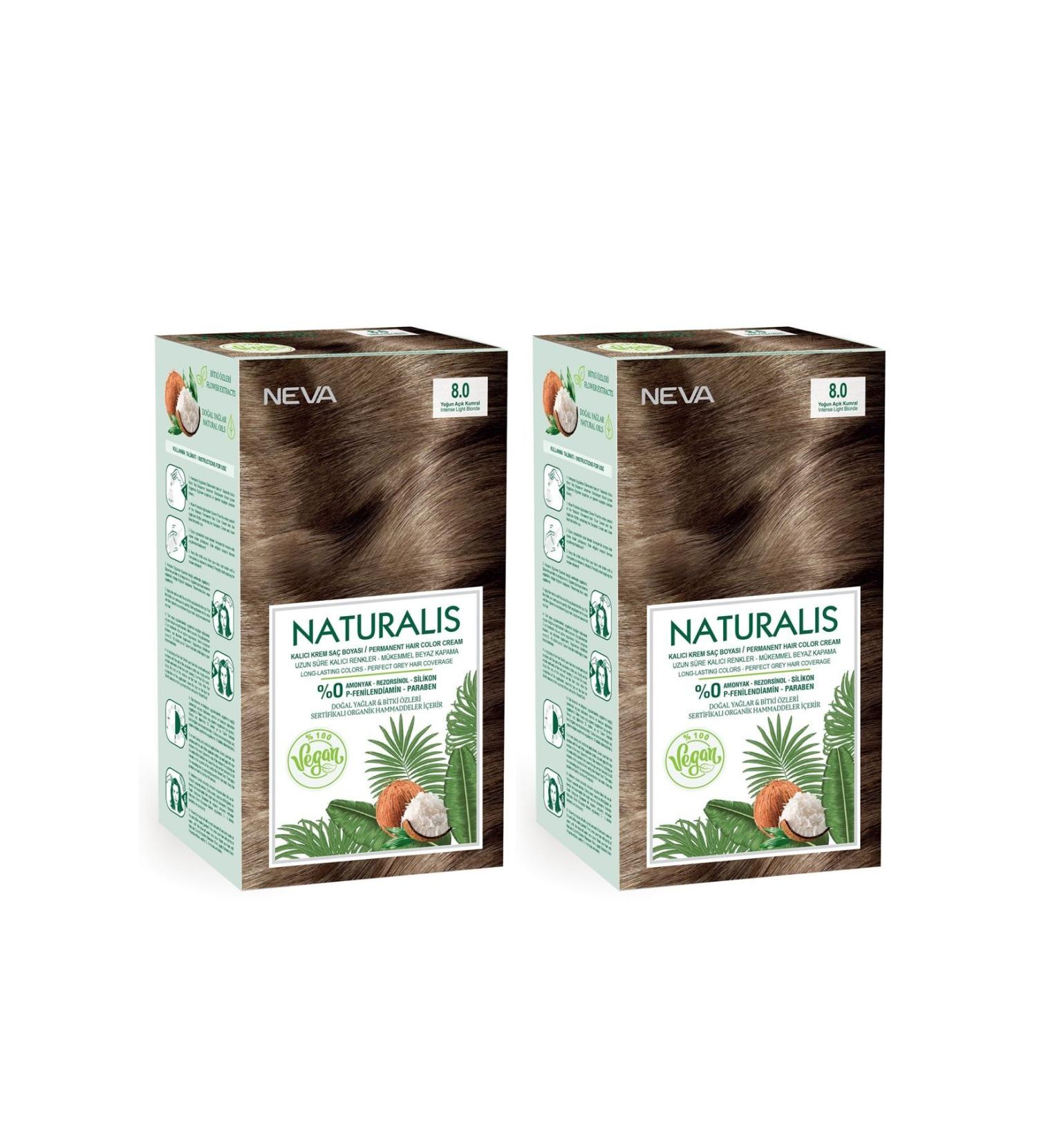 NEVA COSMETICS Naturalis Hair Dye 8.0 Intense Light Blonde 0 Vegan Set of 2