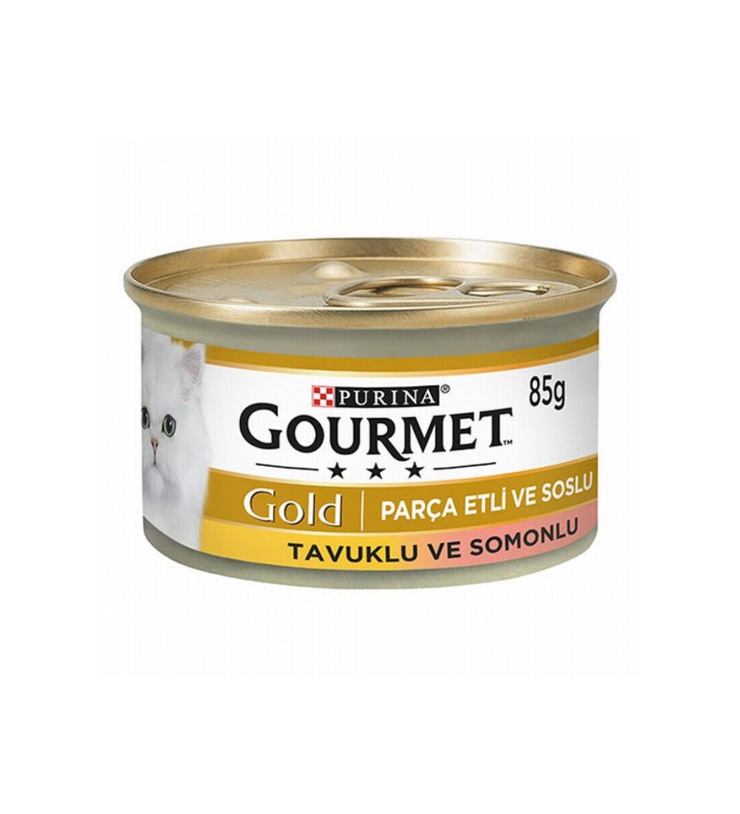 Gourmet Gold Piece Meat Sauce Salmon Chicken Adult Cat Canned Food 12 Pieces 85 gr