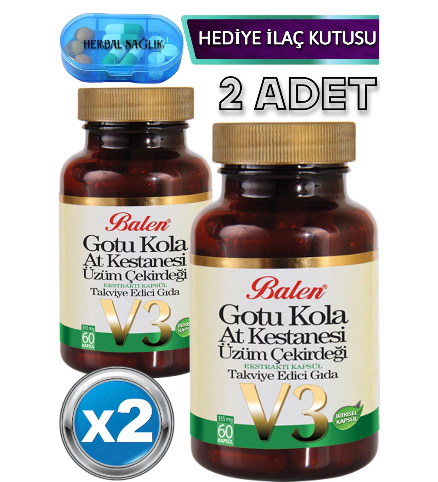 Balen 2 Pieces Gotu Kola Horse Chestnut Grape Seed Extract Capsules 60 Pieces