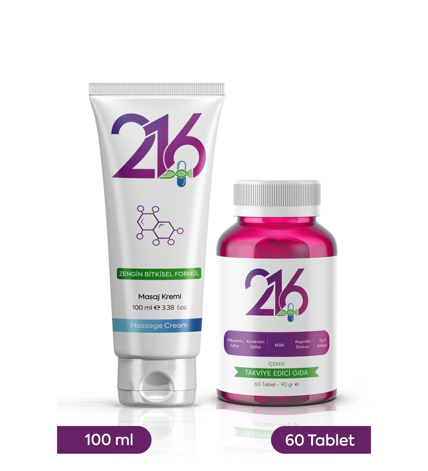 216 Supplementary Food Tablets 60pcs + And Relaxing Massage Cream 100ml